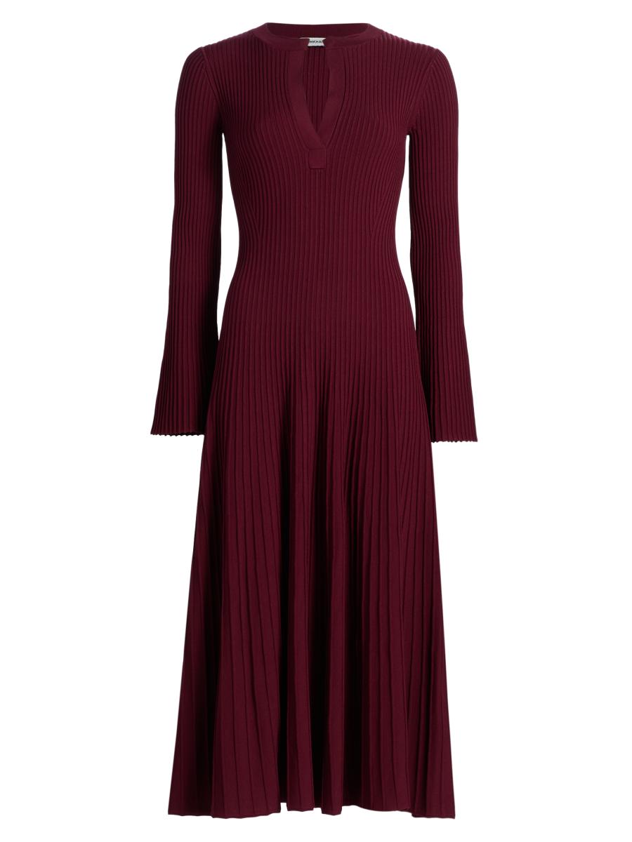 open lace back dress ZESICA Long Sleeve V Neck Tie Waist Ribbed Bodycon Midi Dress – zesica main image 1