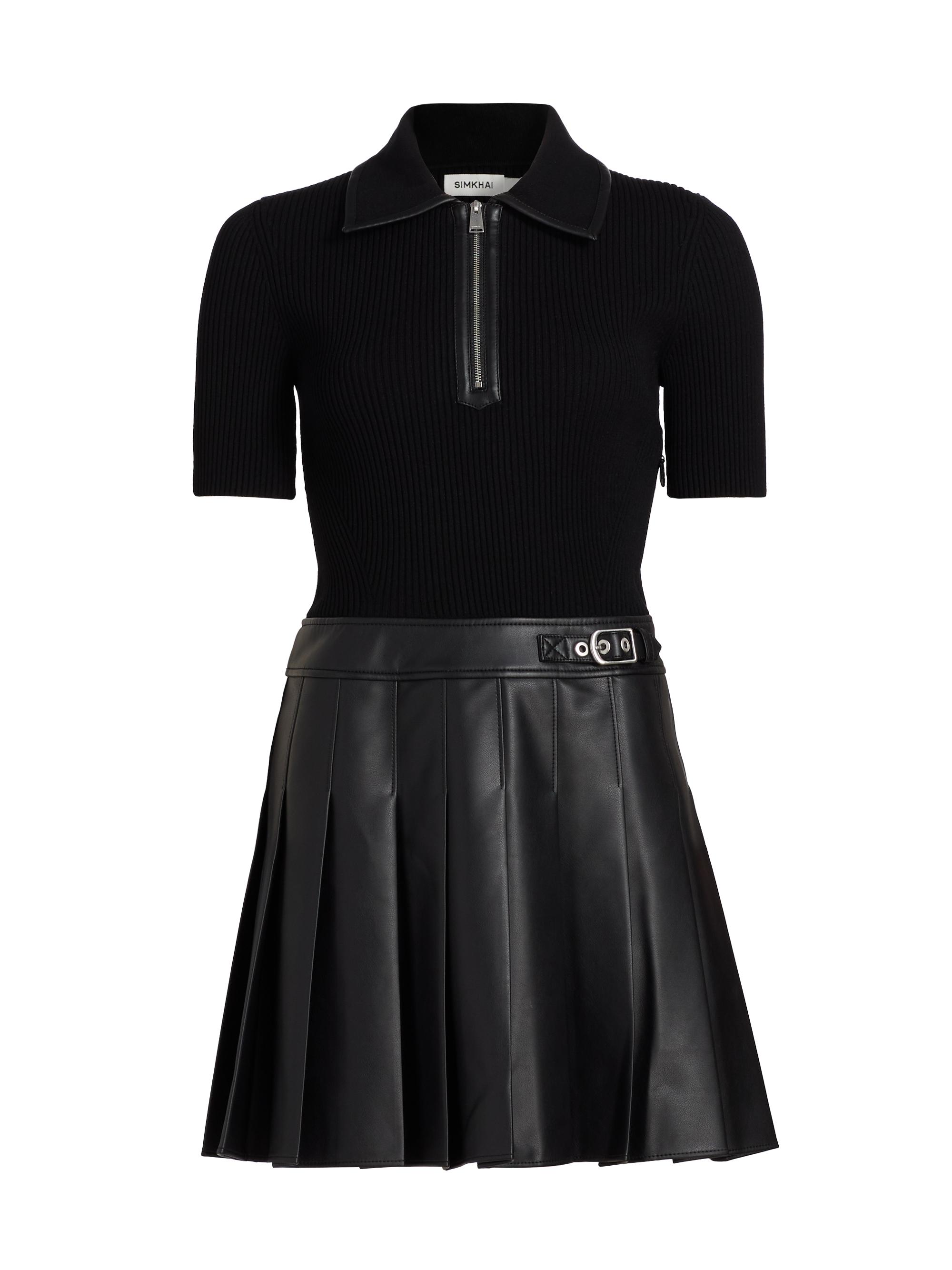 SIMKHAI Women's Linnie Faux-Leather Mixed-Media Minidress - Black