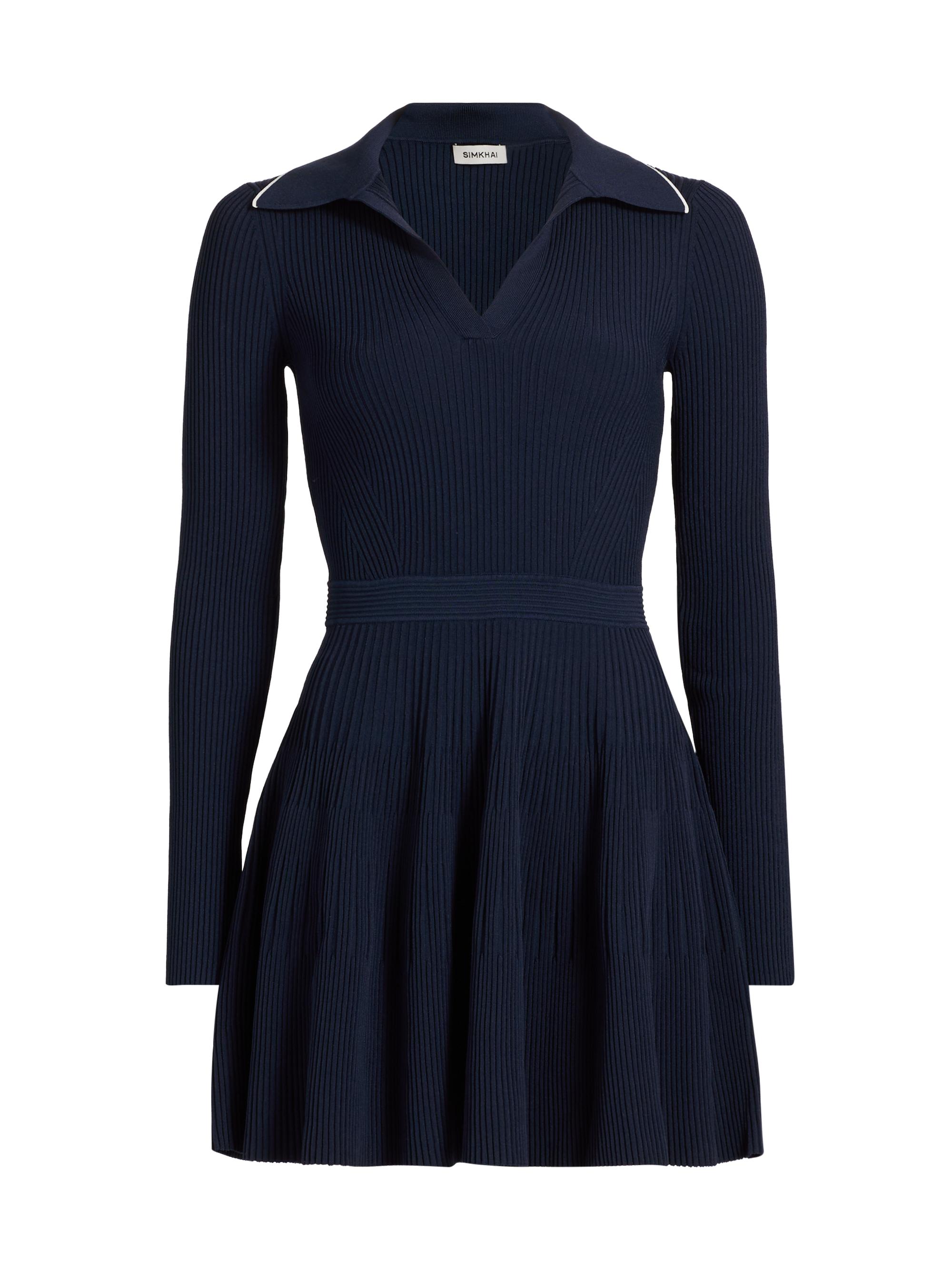 SIMKHAI Women's Alcott Rib-Knit Long-Sleeve Minidress - Midnight