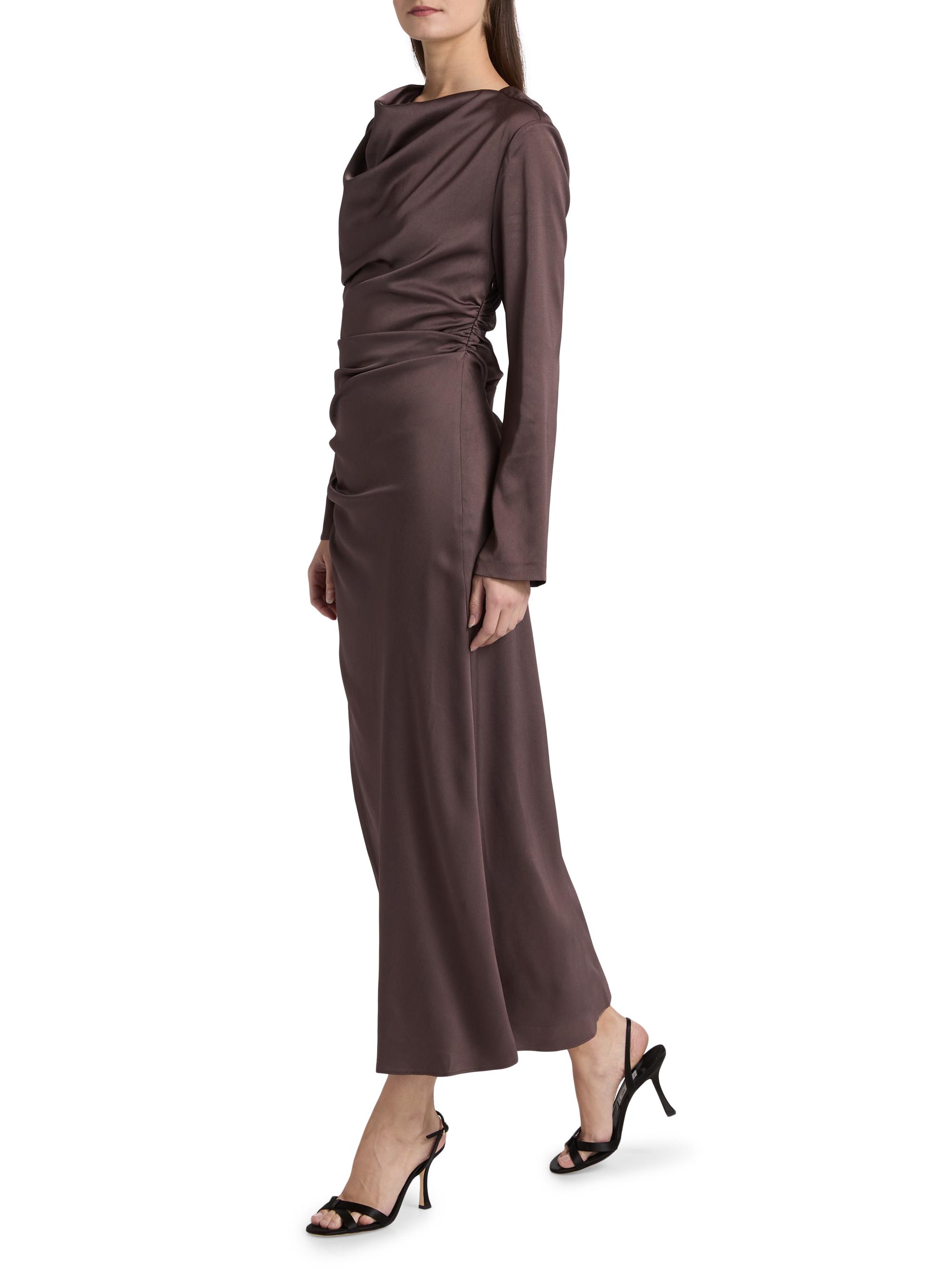 knee length dresses for ladies Simkhai Women's Odessa Draped Midi-Dress - Chocolate