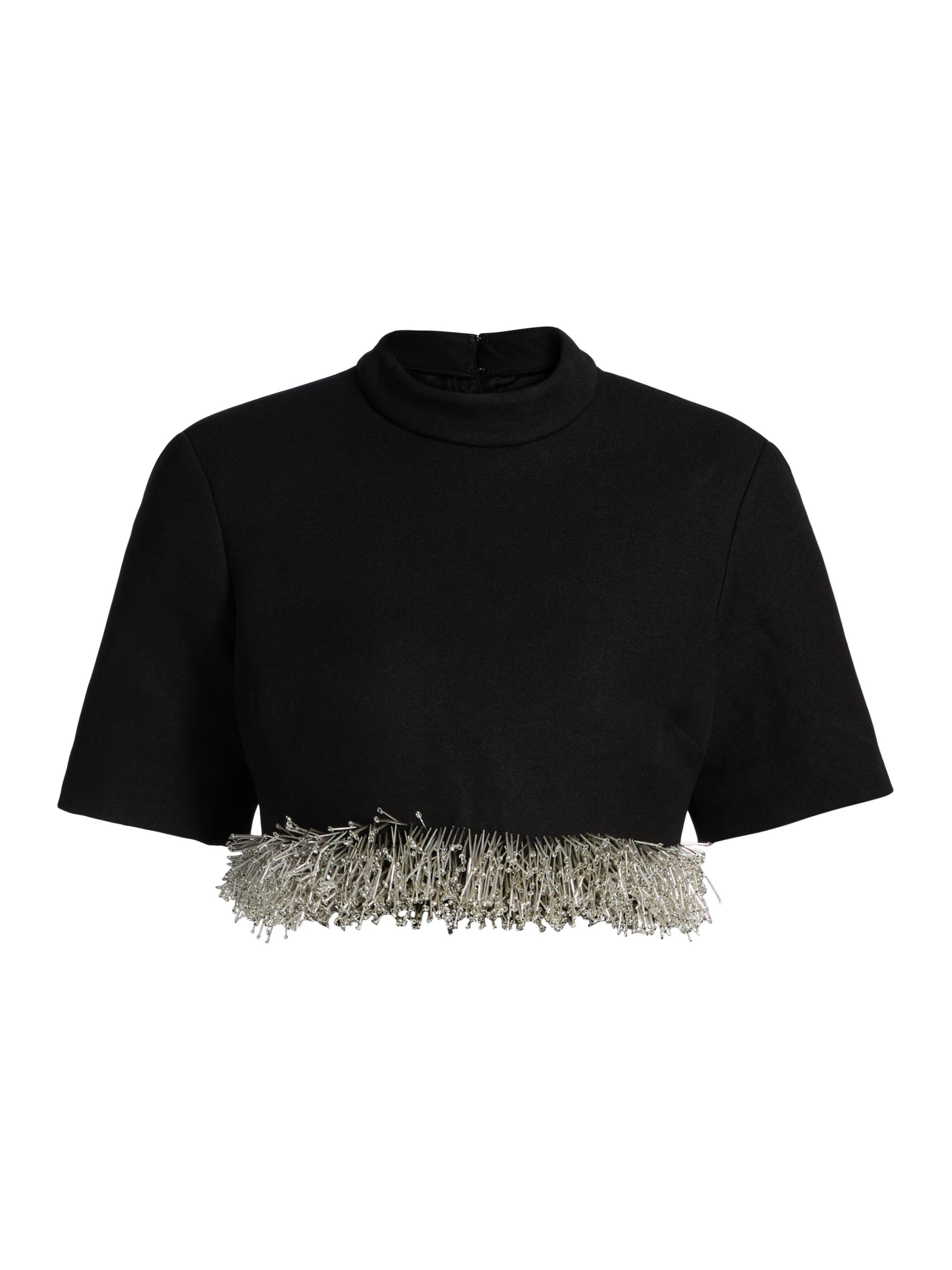 SIMKHAI Women's Jalen Beaded Fringe Cropped Top - Black