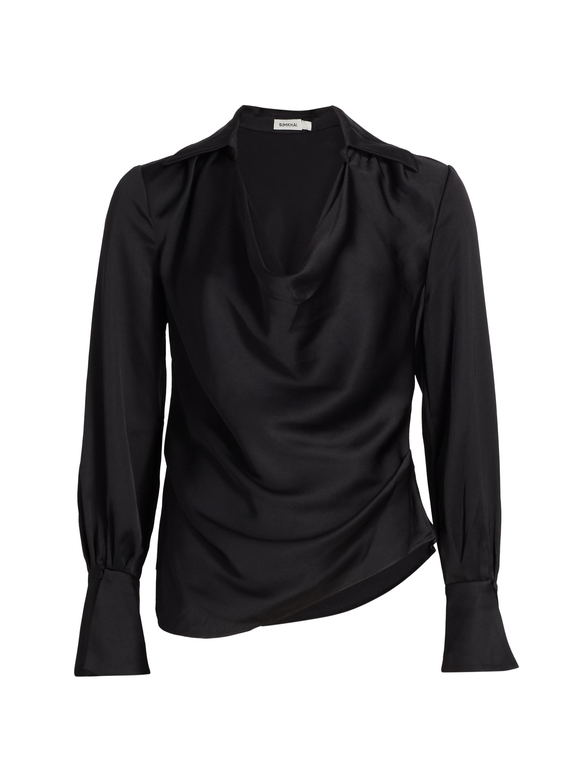 SIMKHAI Women's Symone Long-Sleeve Cowl Neck Top - Black