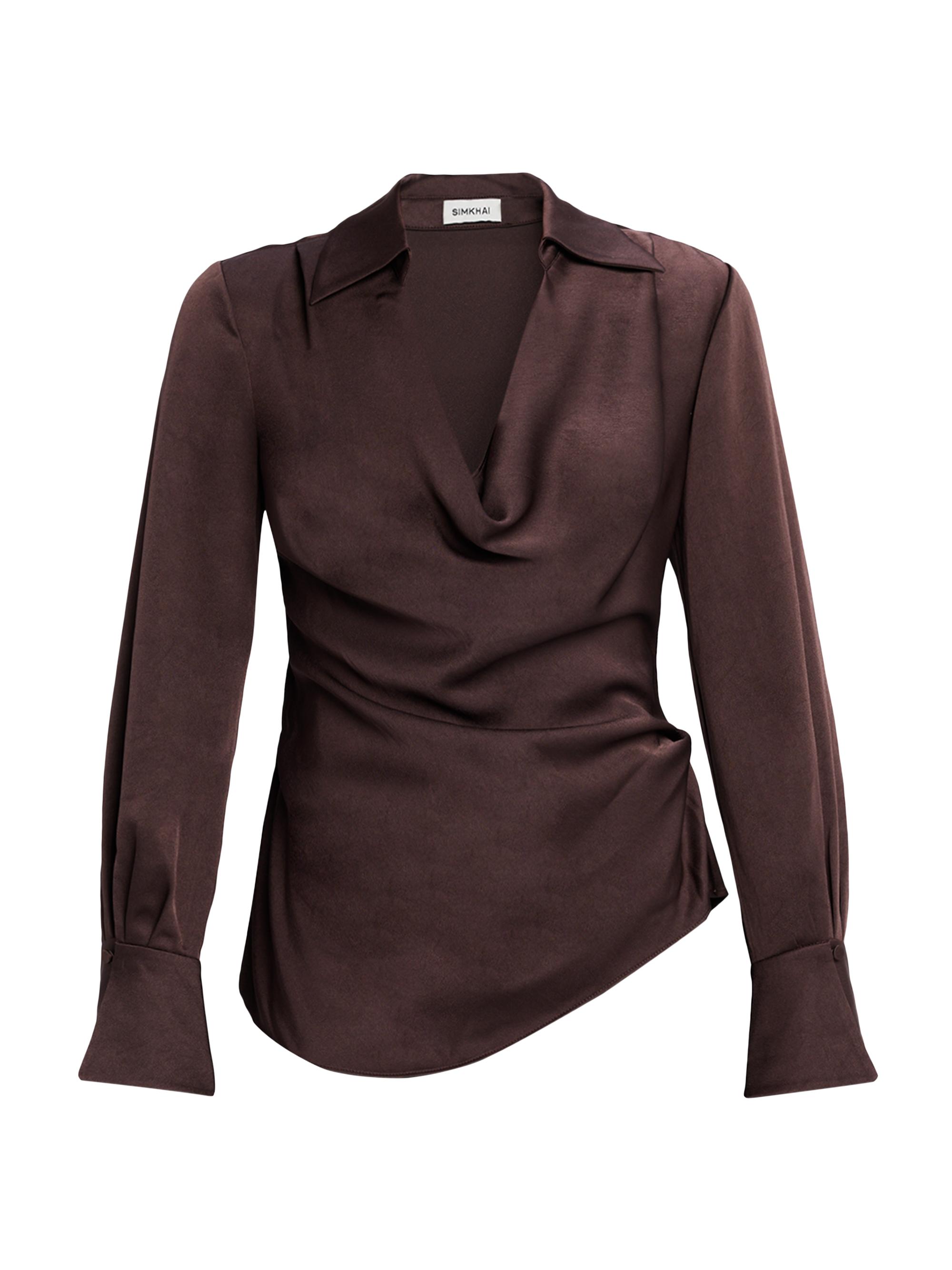 SIMKHAI Women's Symone Long-Sleeve Cowl Neck Top - Chocolate