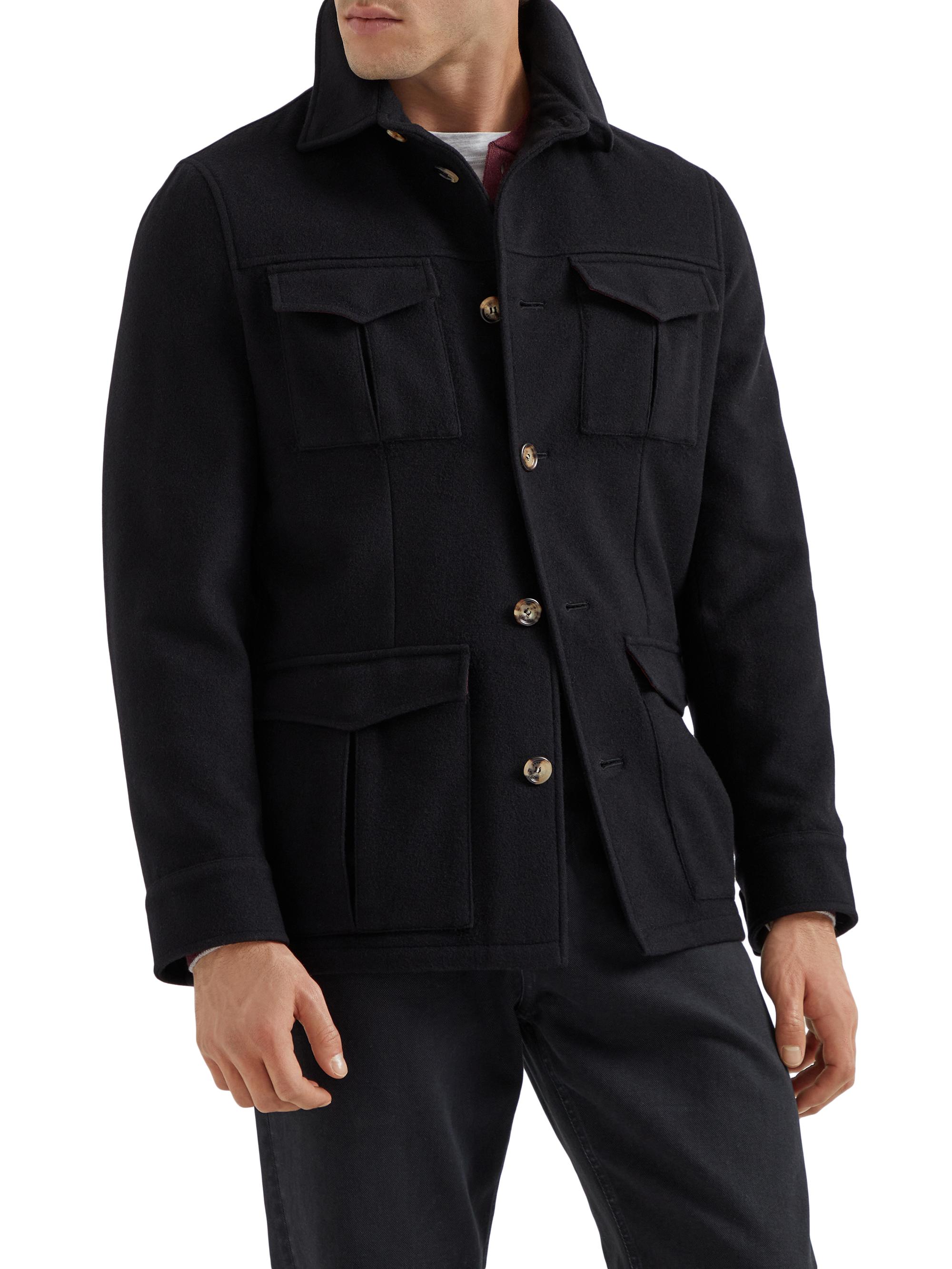 Brunello Cucinelli Men's Lightweight Water Resistant Cashmere Safari Jacket - Black