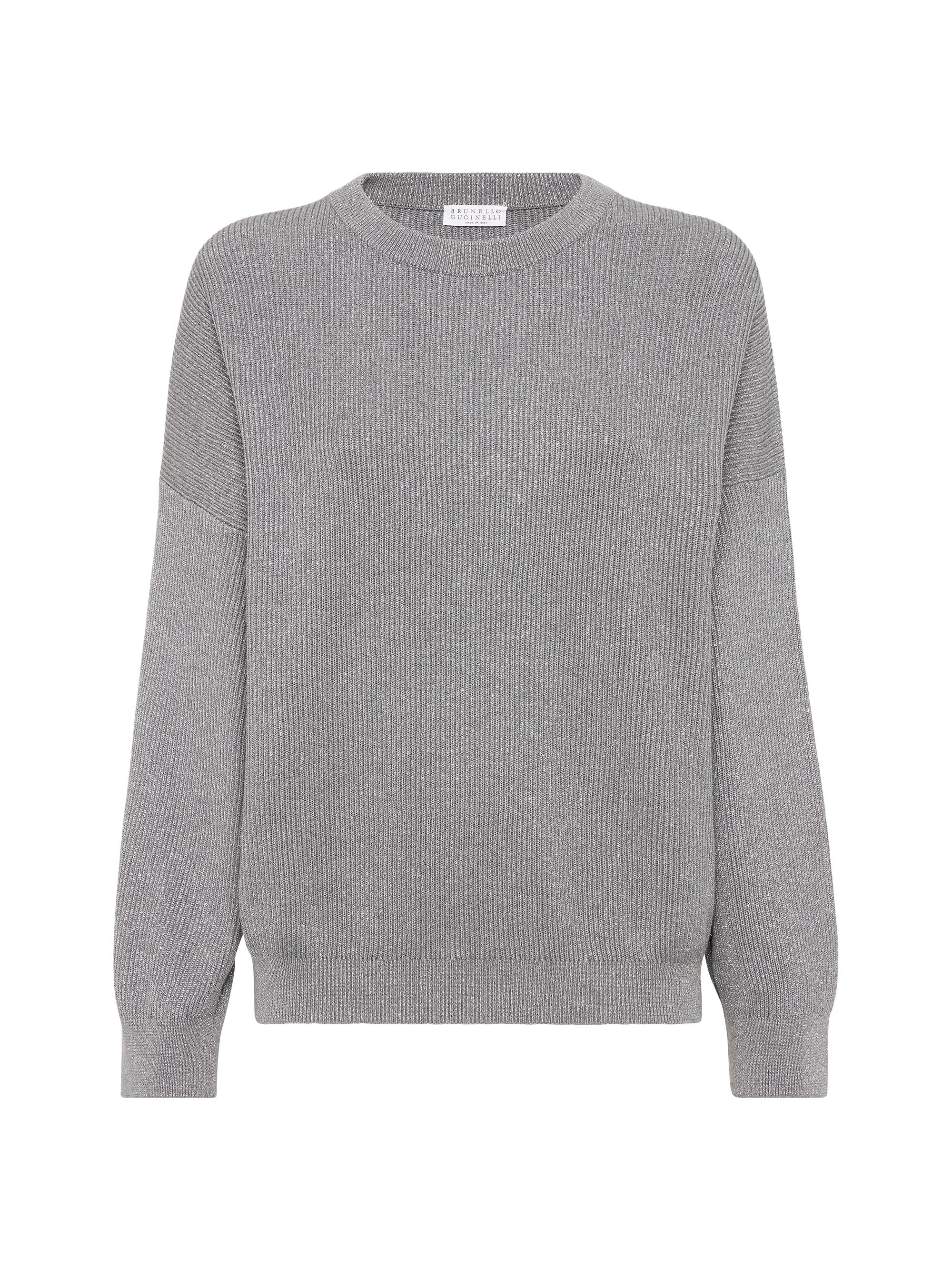 Brunello Cucinelli Women's Sparkling Cotton Vanisé English Rib Sweater - Silver