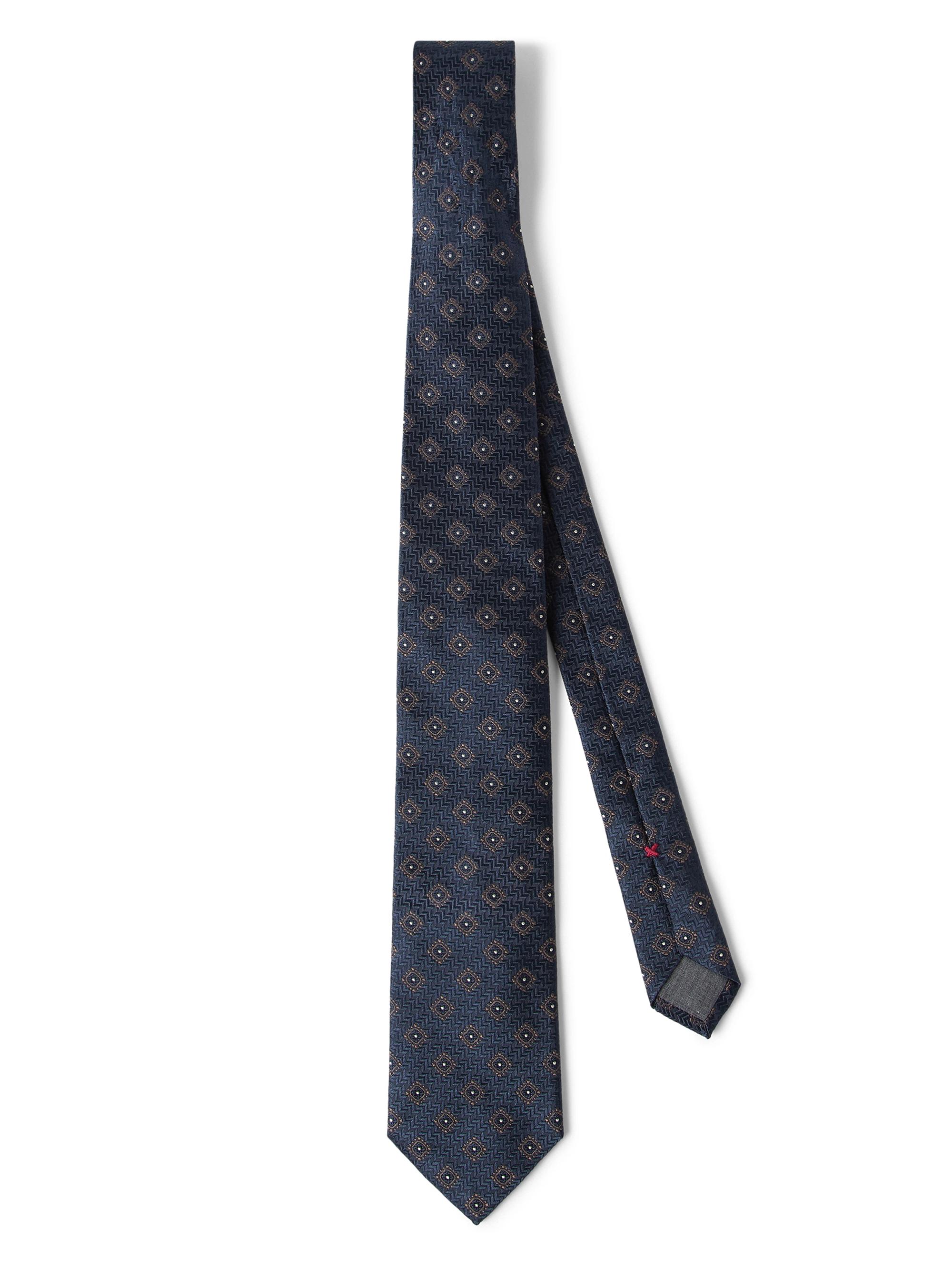 Brunello Cucinelli Men's Silk Tie with Geometric Pattern - Navy Blue