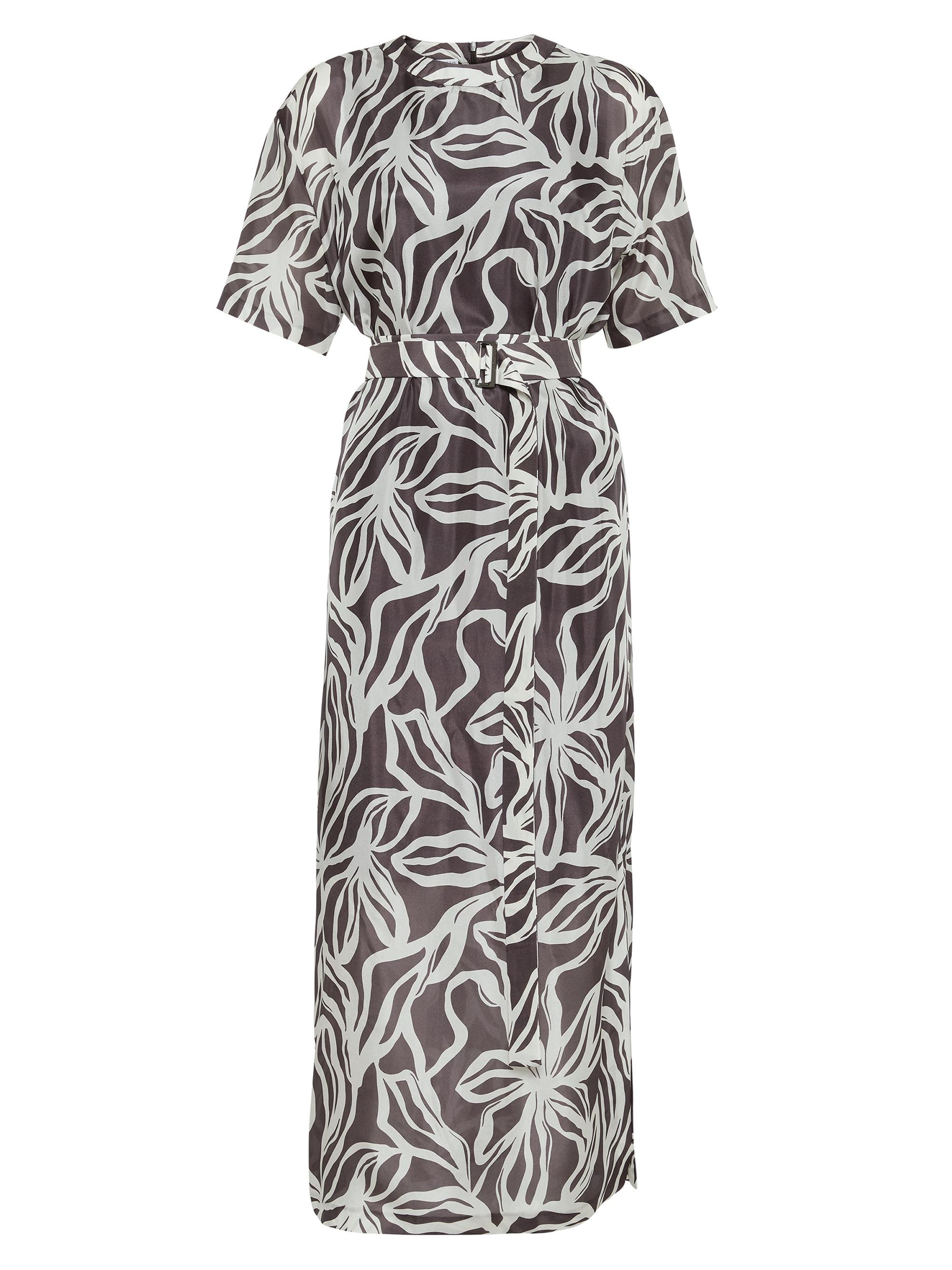 Brunello Cucinelli Women's Silk Floral Print Pongée Midi T-Shirt Dress - Brown