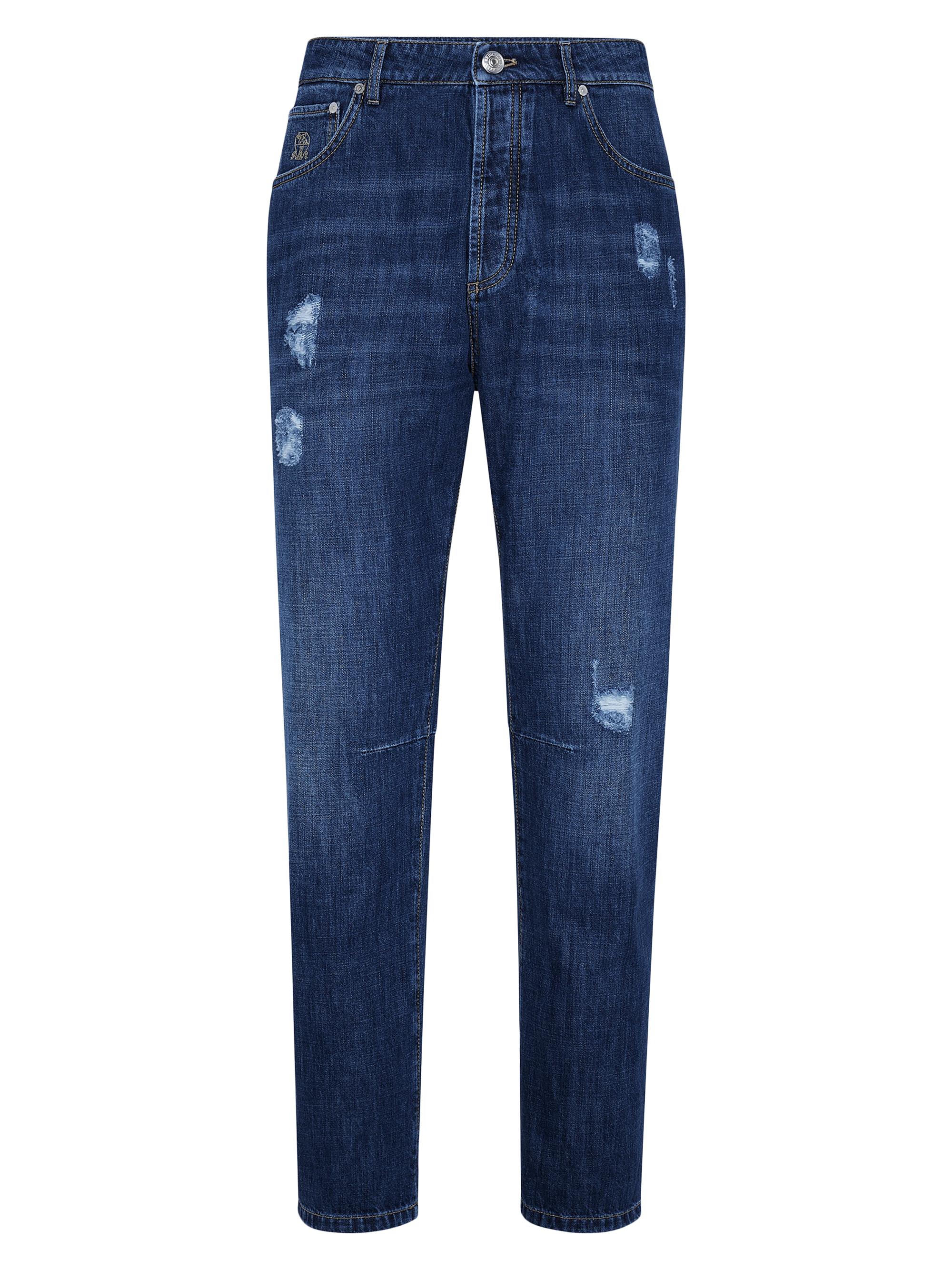 Brunello Cucinelli Men's Lightweight Denim Leisure Fit Five Pocket Jeans - Dark Denim