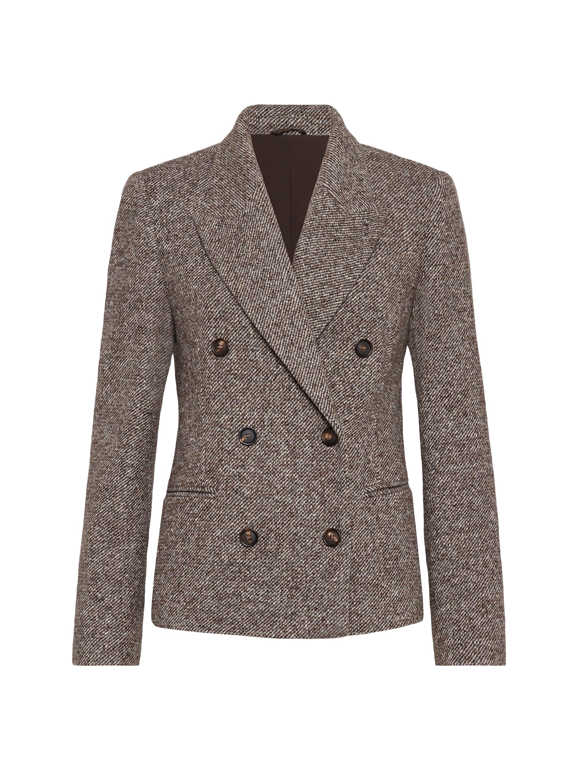 Brunello Cucinelli Women's Virgin Wool and Silk Mélange Diagonal Blazer with Monili - Brown