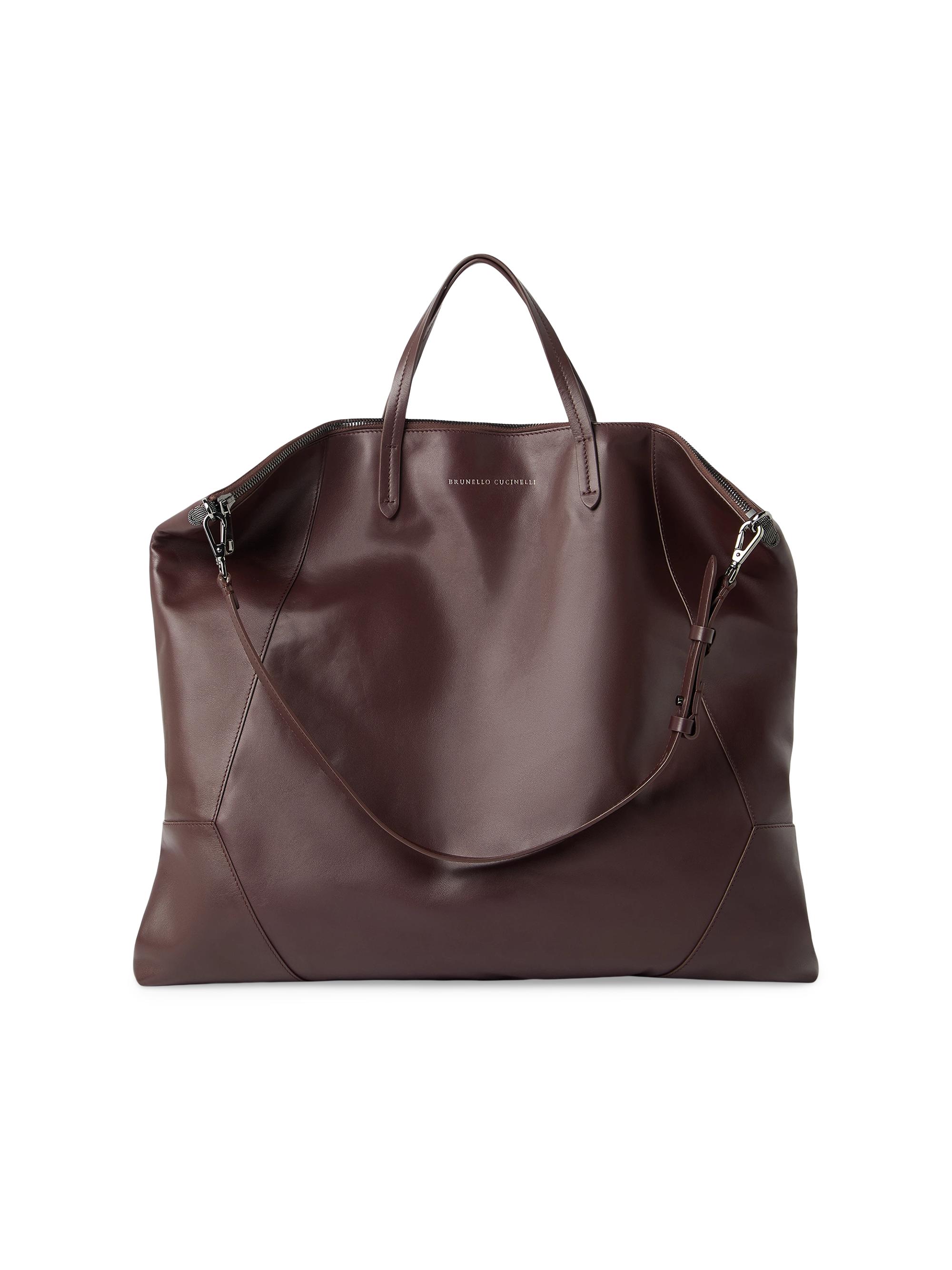 Brunello Cucinelli Women's Duo  Shopper Bag in Calfskin with Monili - Burgundy