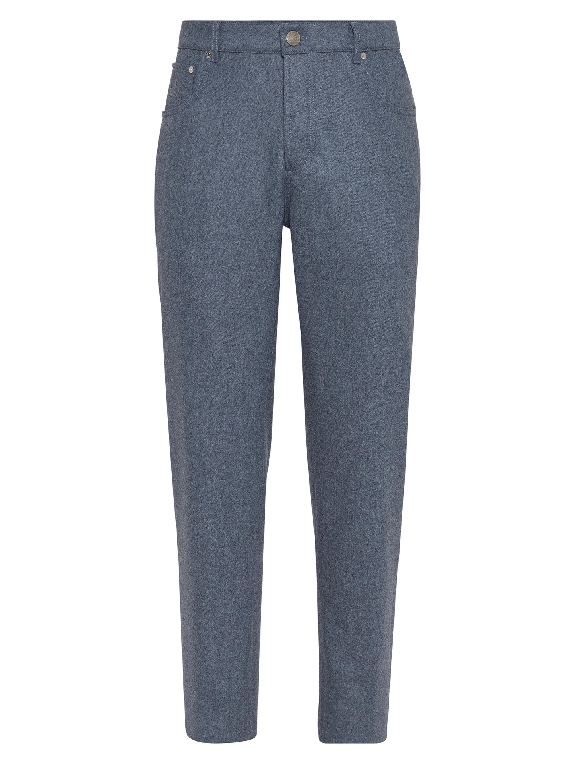 Brunello Cucinelli Men's Virgin Wool Flannel Five Pocket Trousers - Denim