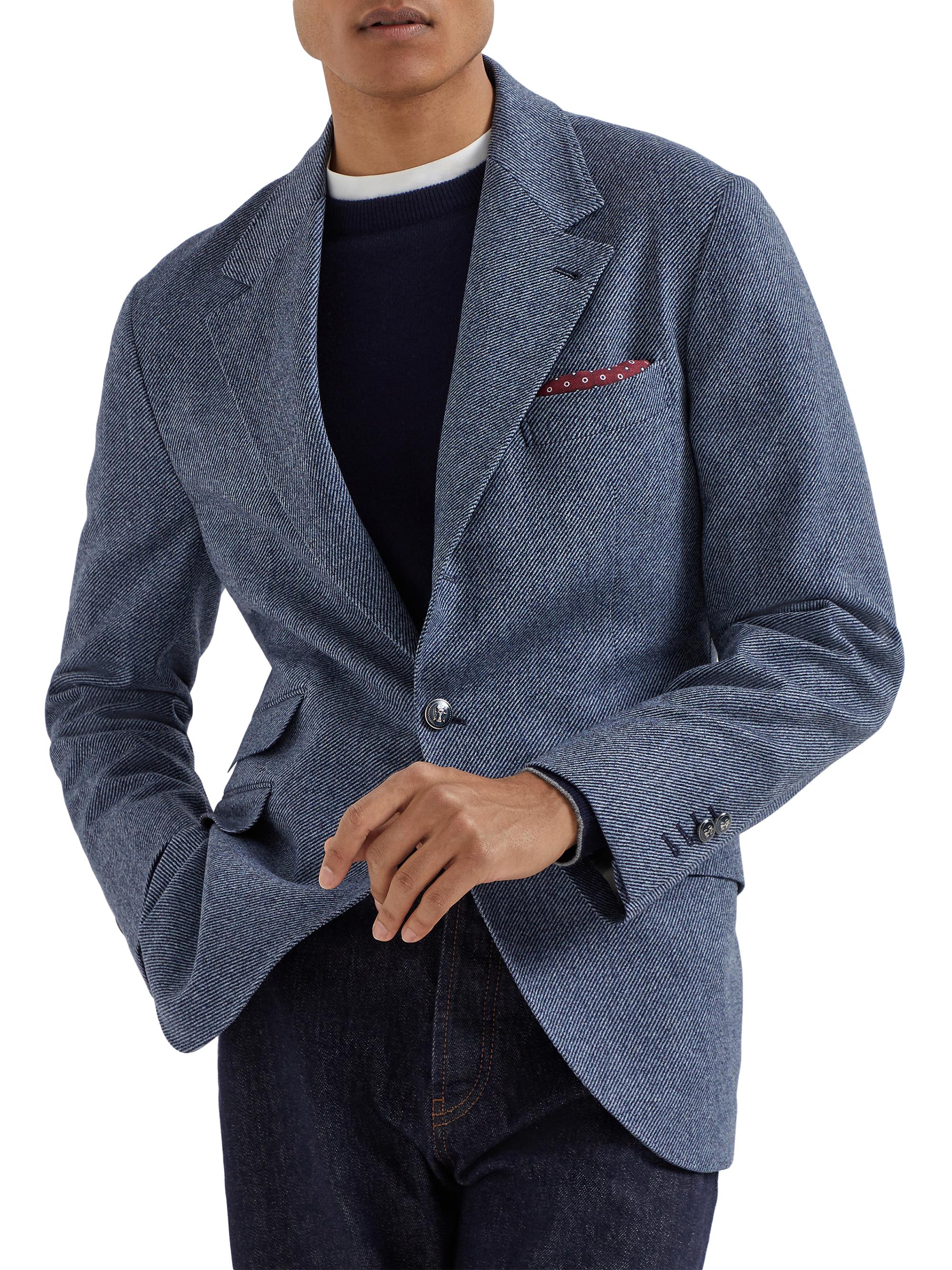 Brunello Cucinelli Men's Wool, Cashmere and Silk Cavalry Deconstructed Cavallo Blazer - Denim