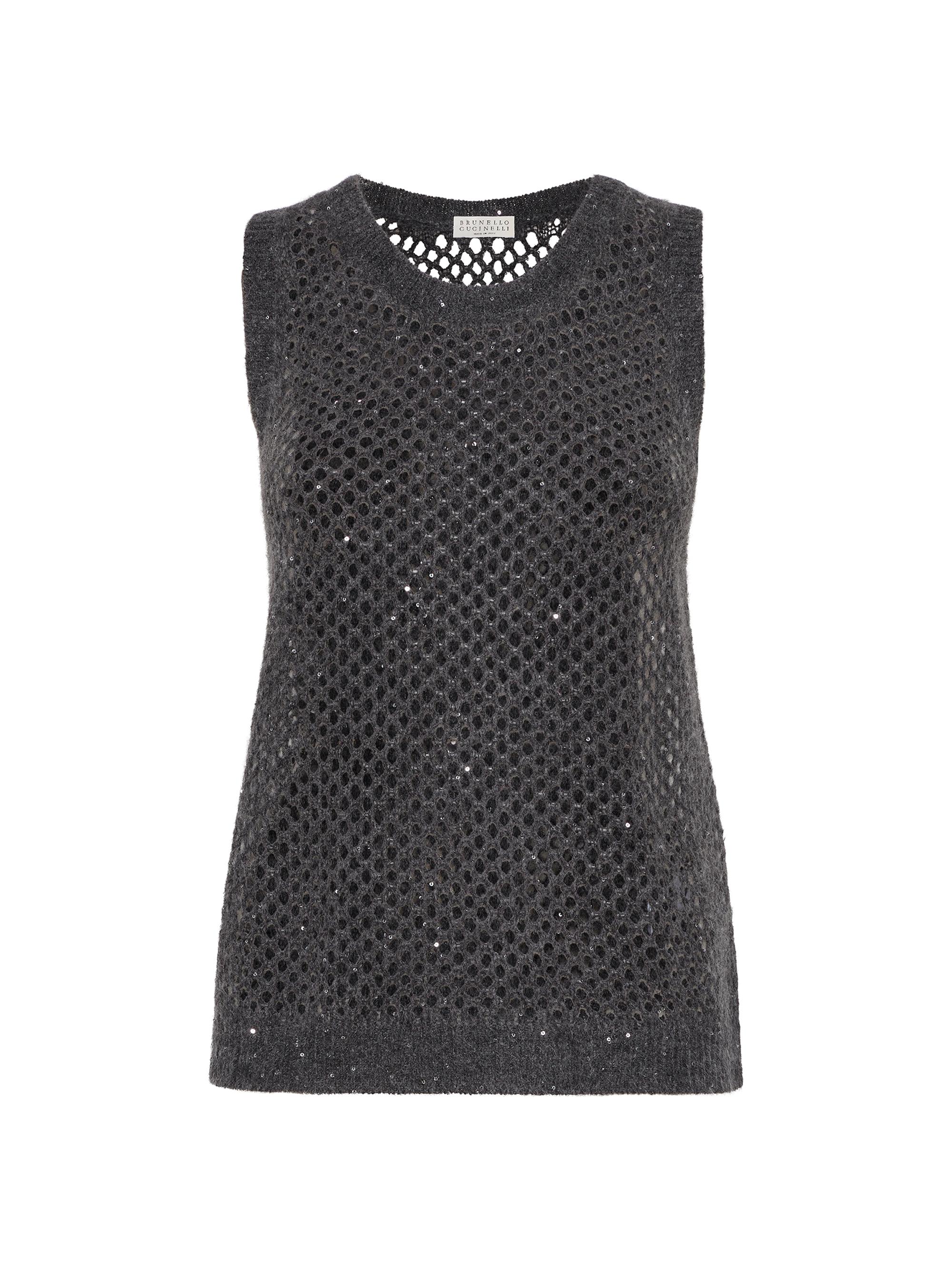 Brunello Cucinelli Women's Mohair Cotton and Wool Dazzling Mesh Knit Top - Anthracite
