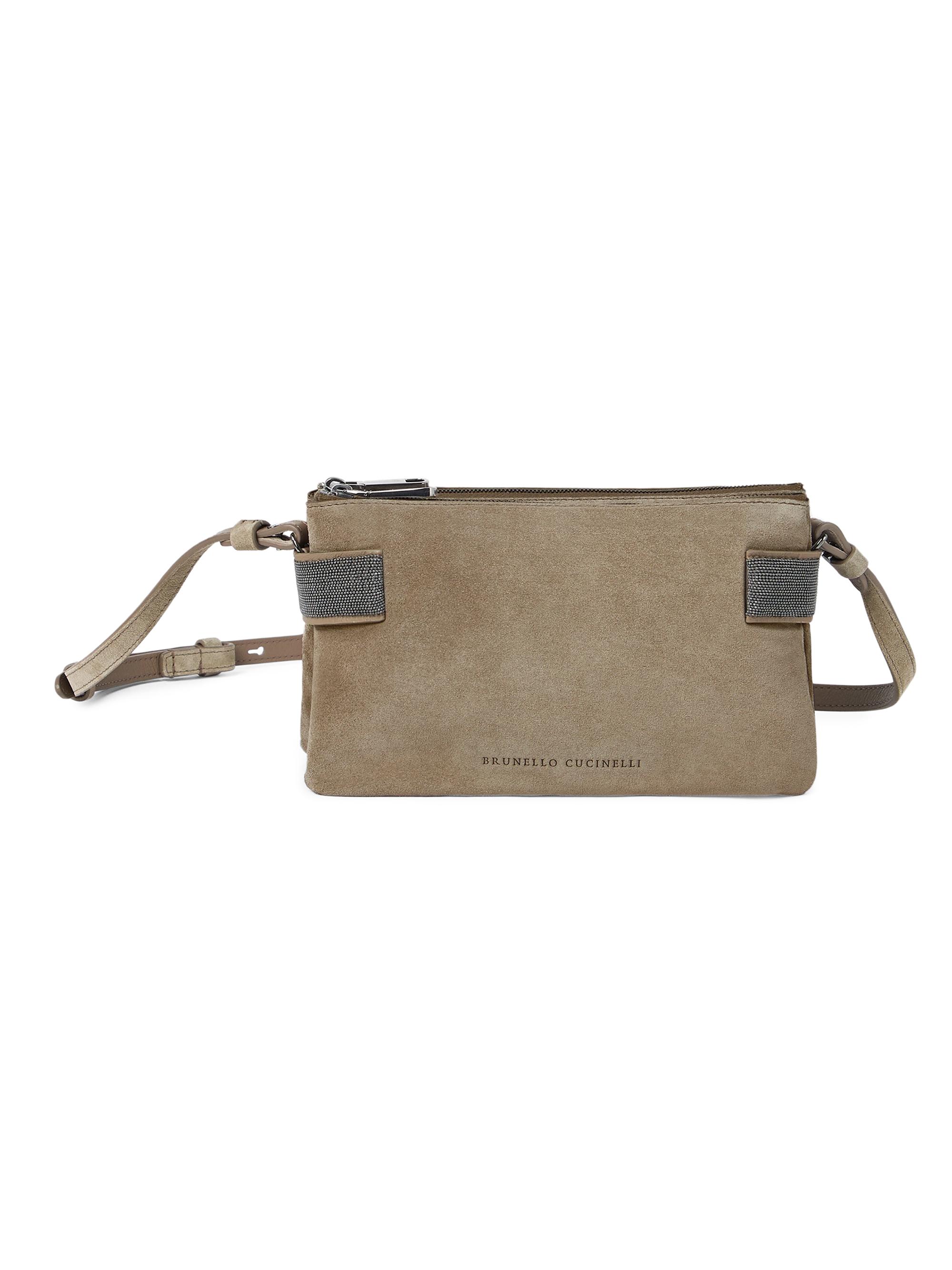 Brunello Cucinelli Women's Essence Mini Shoulder Bag in Suede with Precious Bands - Warm Beige