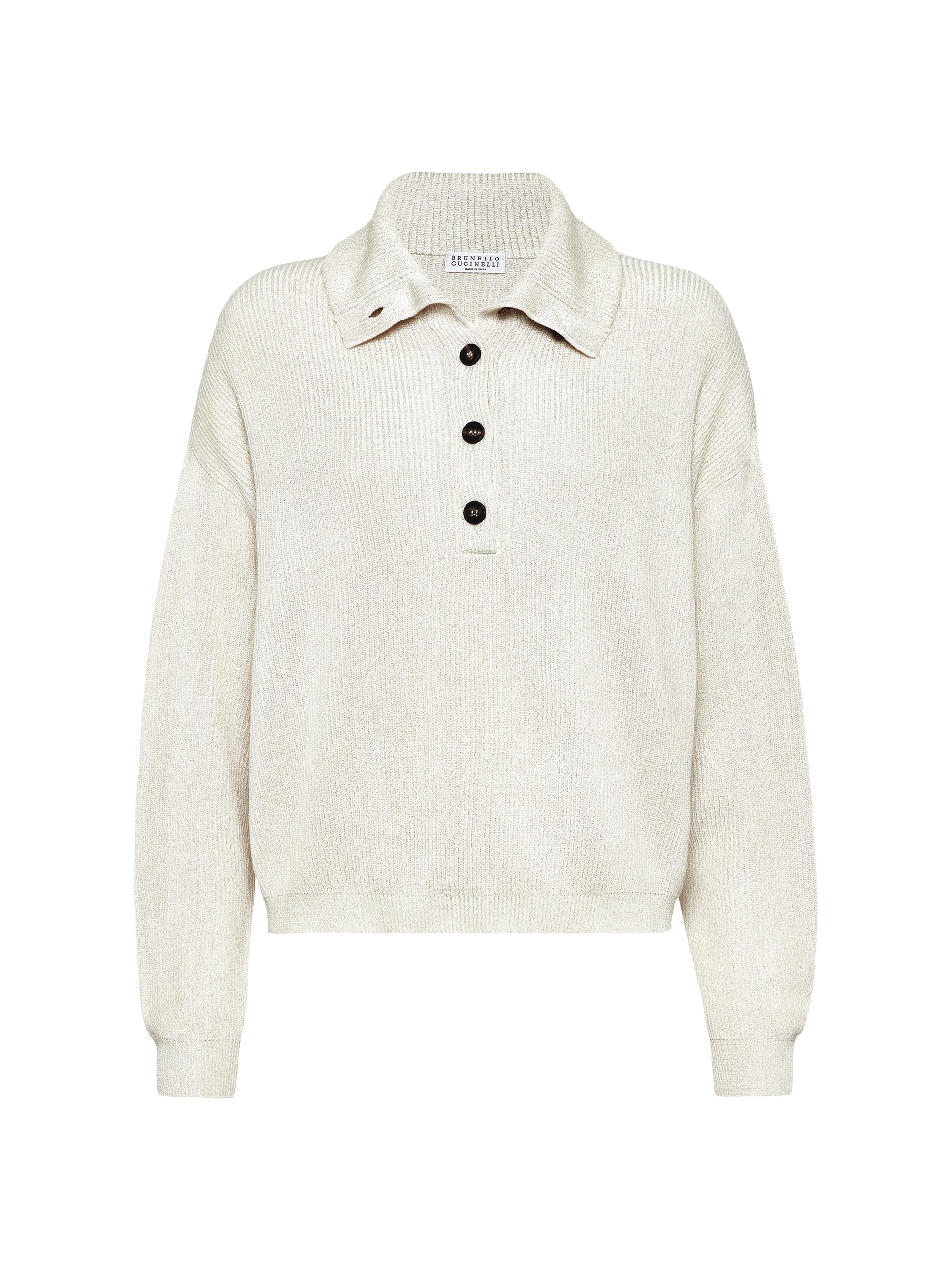 Brunello Cucinelli Women's Sparkling Cotton Vanisé English Rib Knit Polo Shirt - Cool Beige