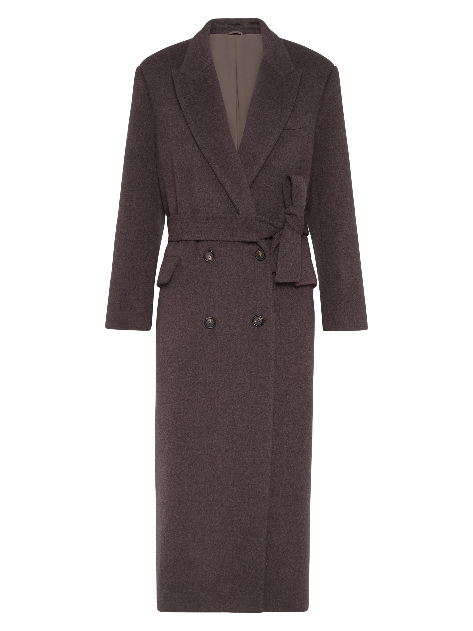 Brunello Cucinelli Women's Hand Crafted Coat in Virgin Wool and Cashmere Double Cloth with Monili - Rust Brown