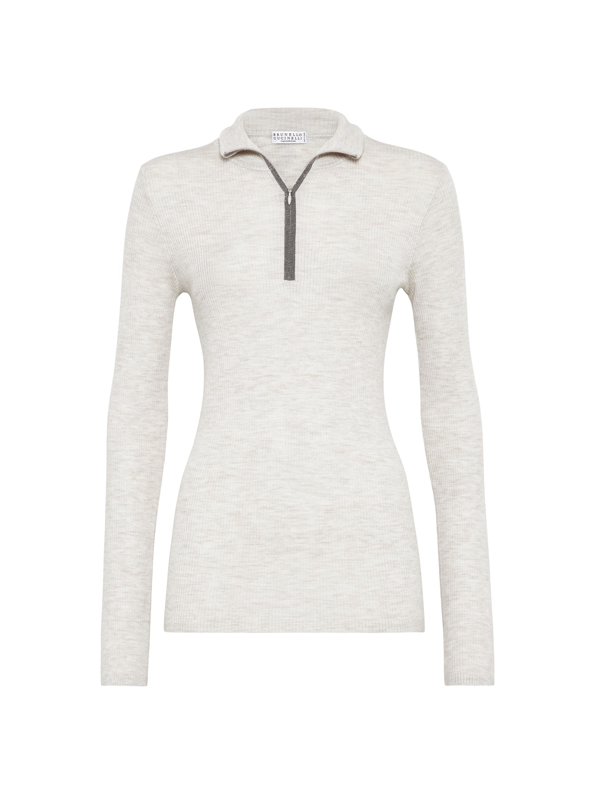 Brunello Cucinelli Women's Virgin Wool and Cashmere Rib Lightweight Turtleneck Sweater - Pearl