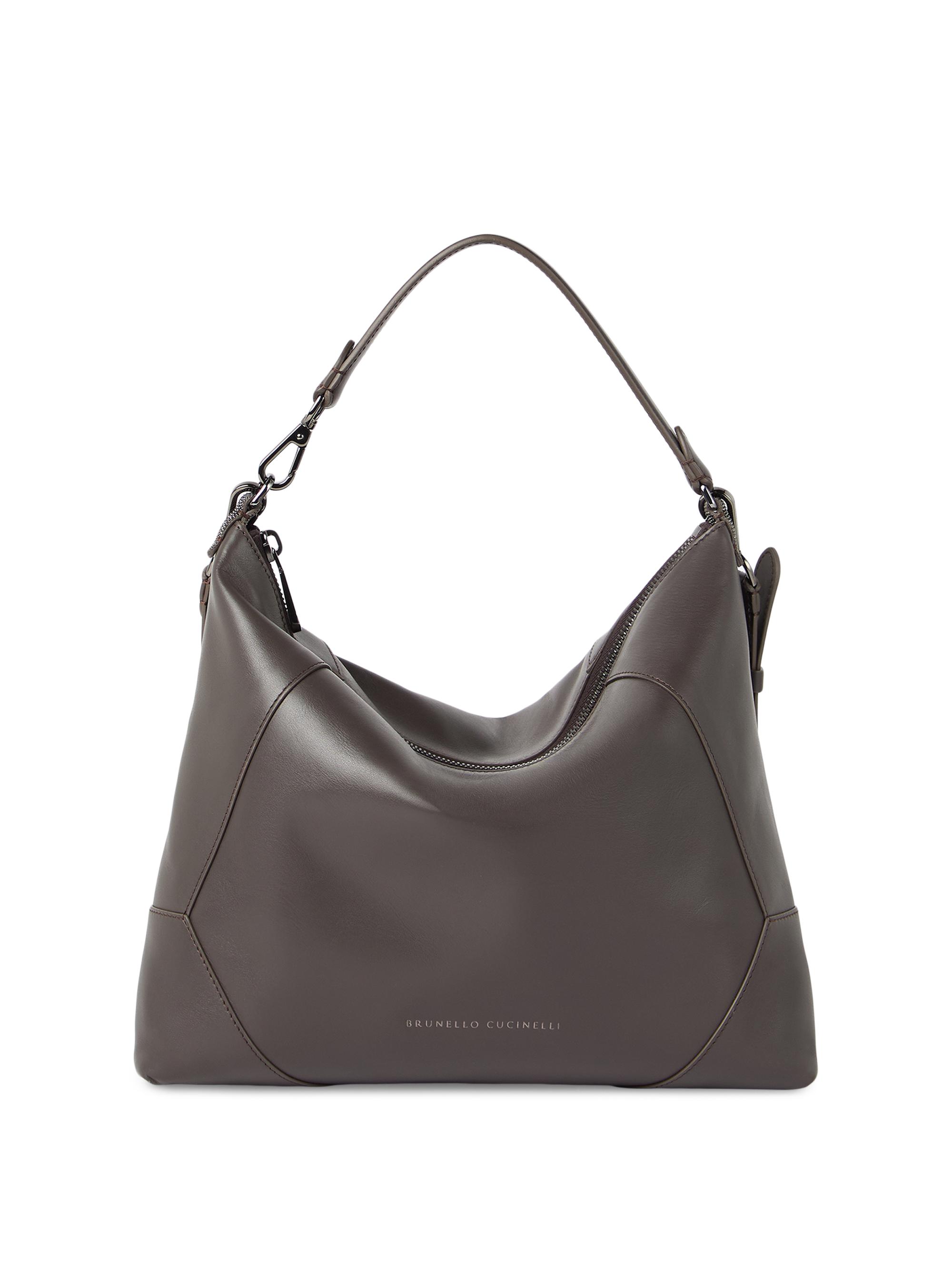 Brunello Cucinelli Women's Duo Hobo Bag in Calfskin with Monili - Rust Brown