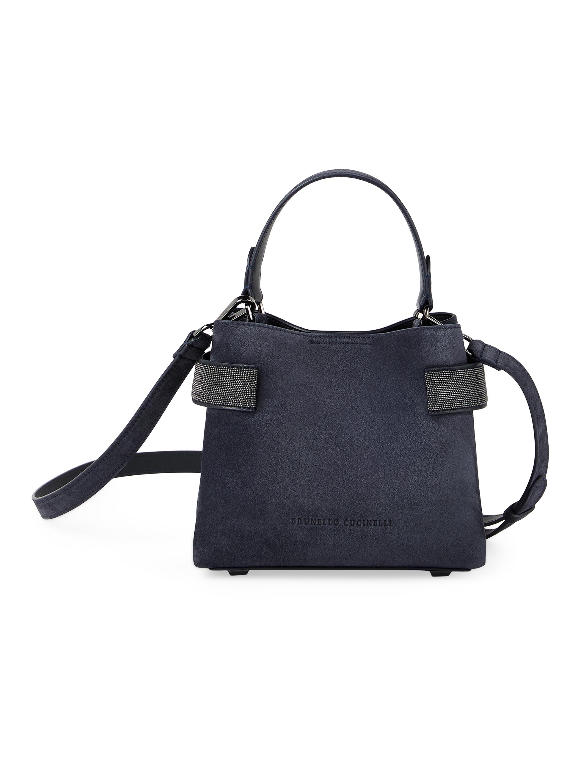 Brunello Cucinelli Women's Essence  Top Handle Bag in Suede - Navy Blue