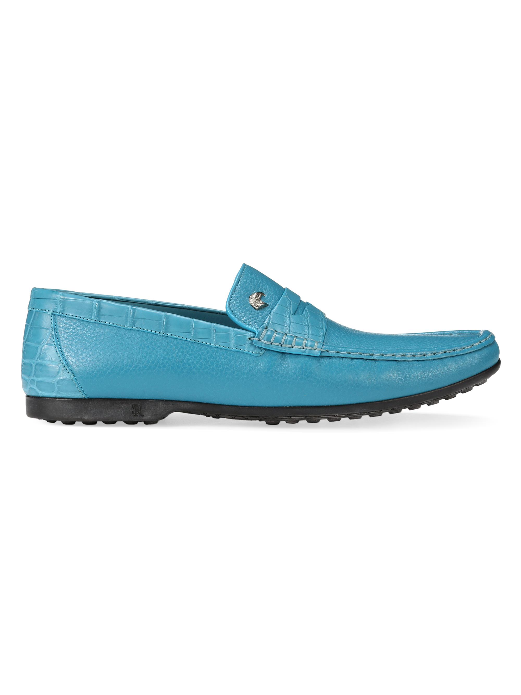 Stefano Ricci Men's Calfskin & Croc Loafers - Turquoise