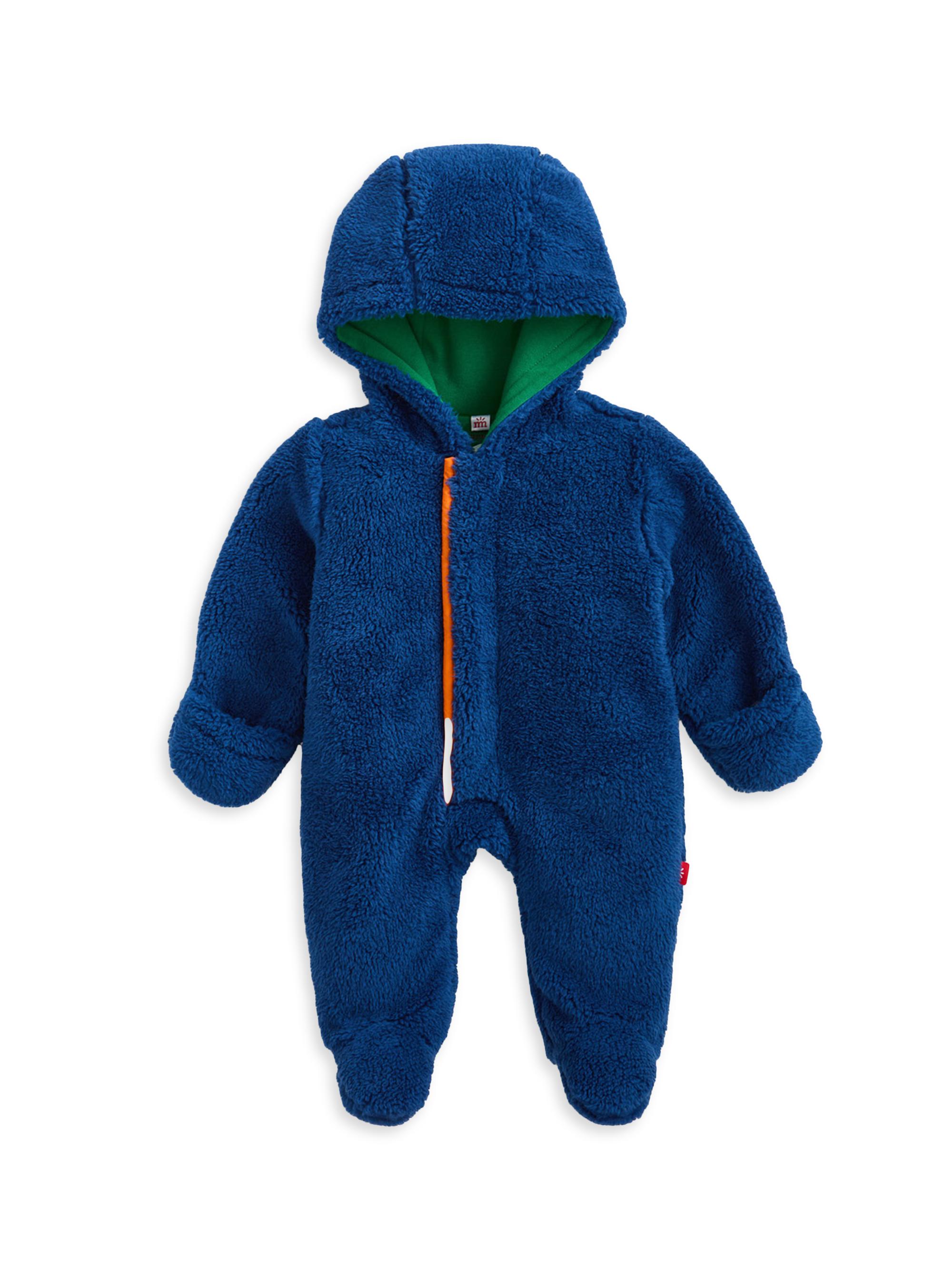 Magnetic Me Baby Girl's Hooded Sherpa Footie - Blue 9 Months