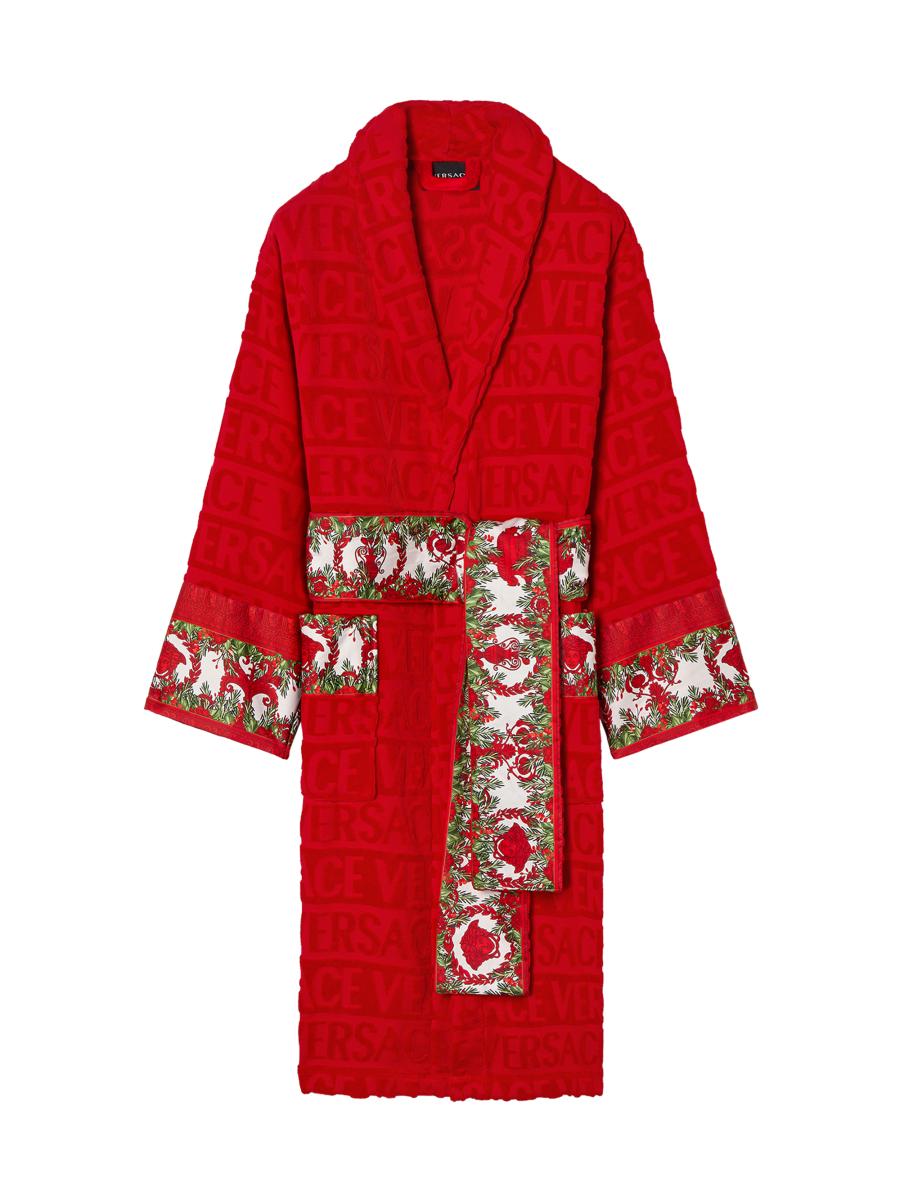Versace Men's Christmas Barocco Cotton Robe In Red