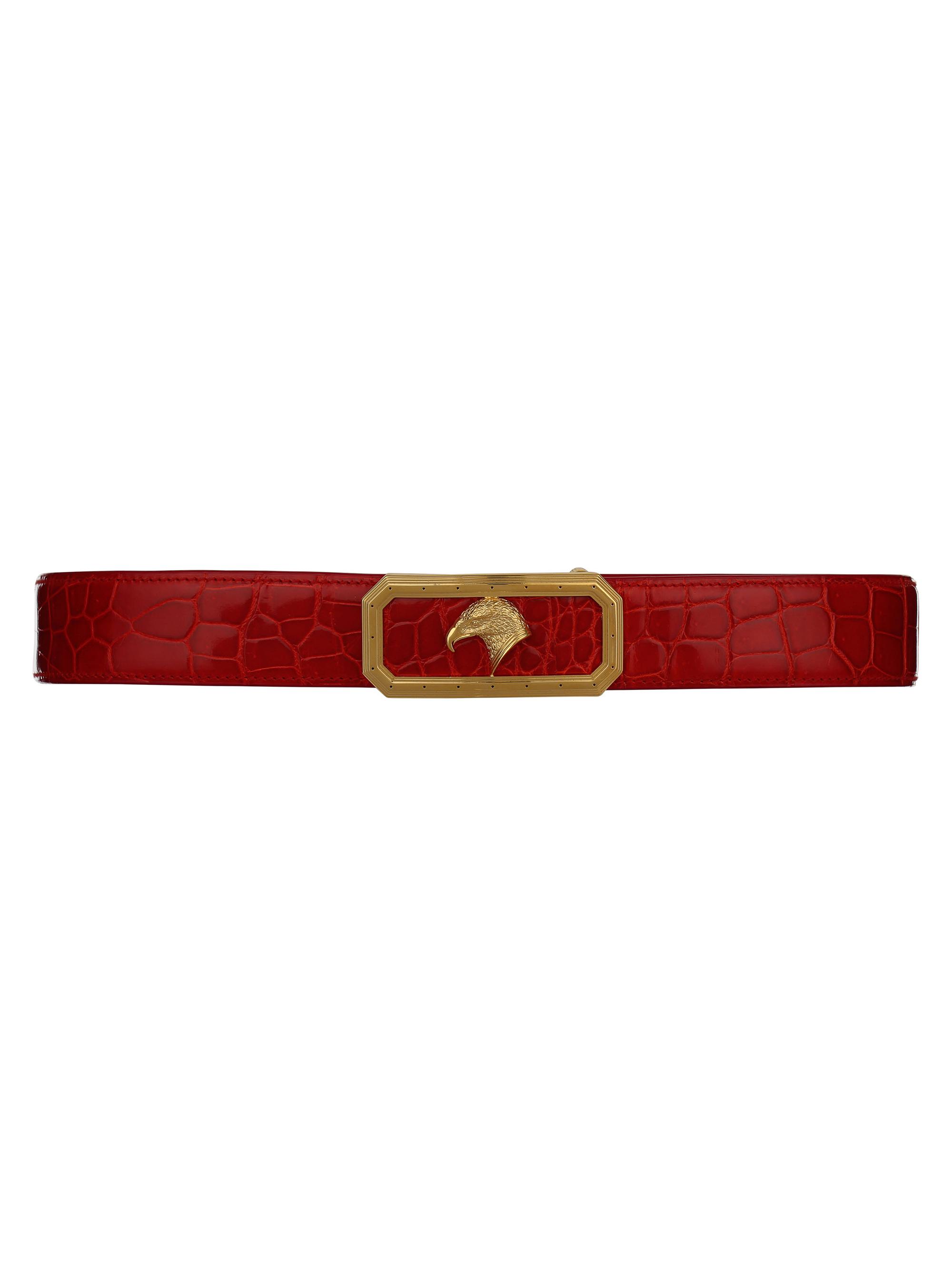 Stefano Ricci Men's Crocodile Leather Polished Belt with Glavanized Eagle - Signal Red