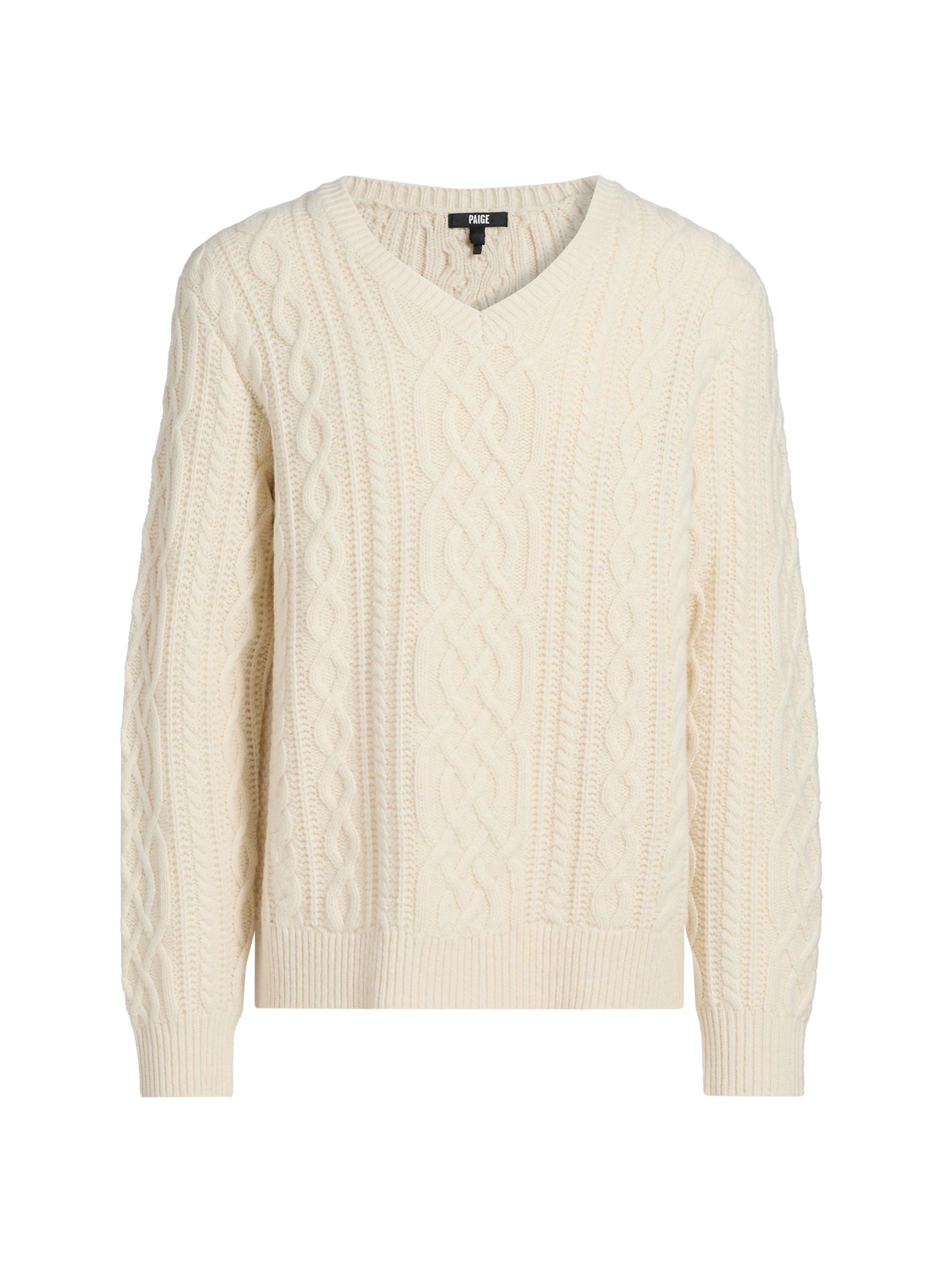 Paige Men's Jimenez Wool Cable-Knit V-Neck Sweater - Natural