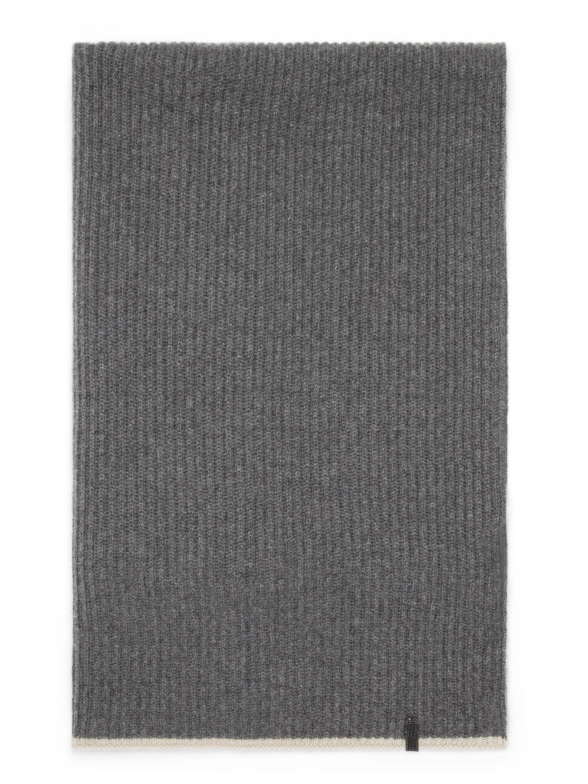 Brunello Cucinelli Women's Cashmere English Rib Knit Scarf with Monili Grey