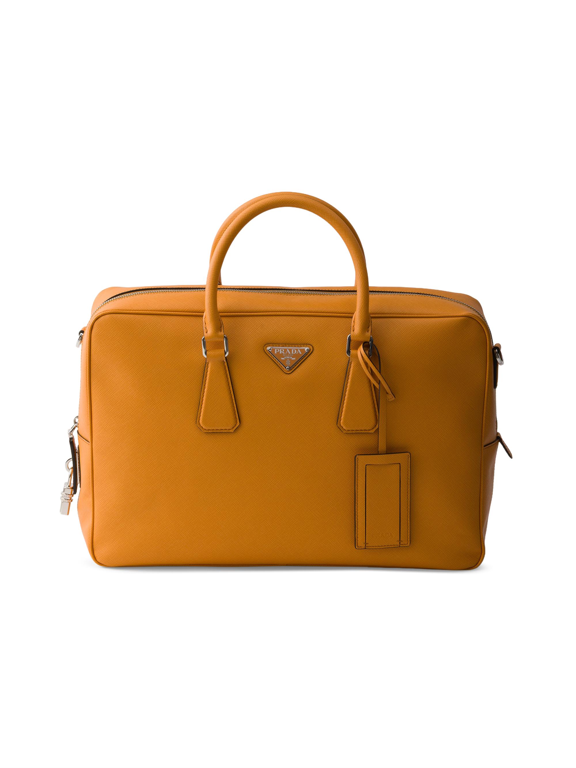 Prada Men's Saffiano Leather Work Bag - Orange
