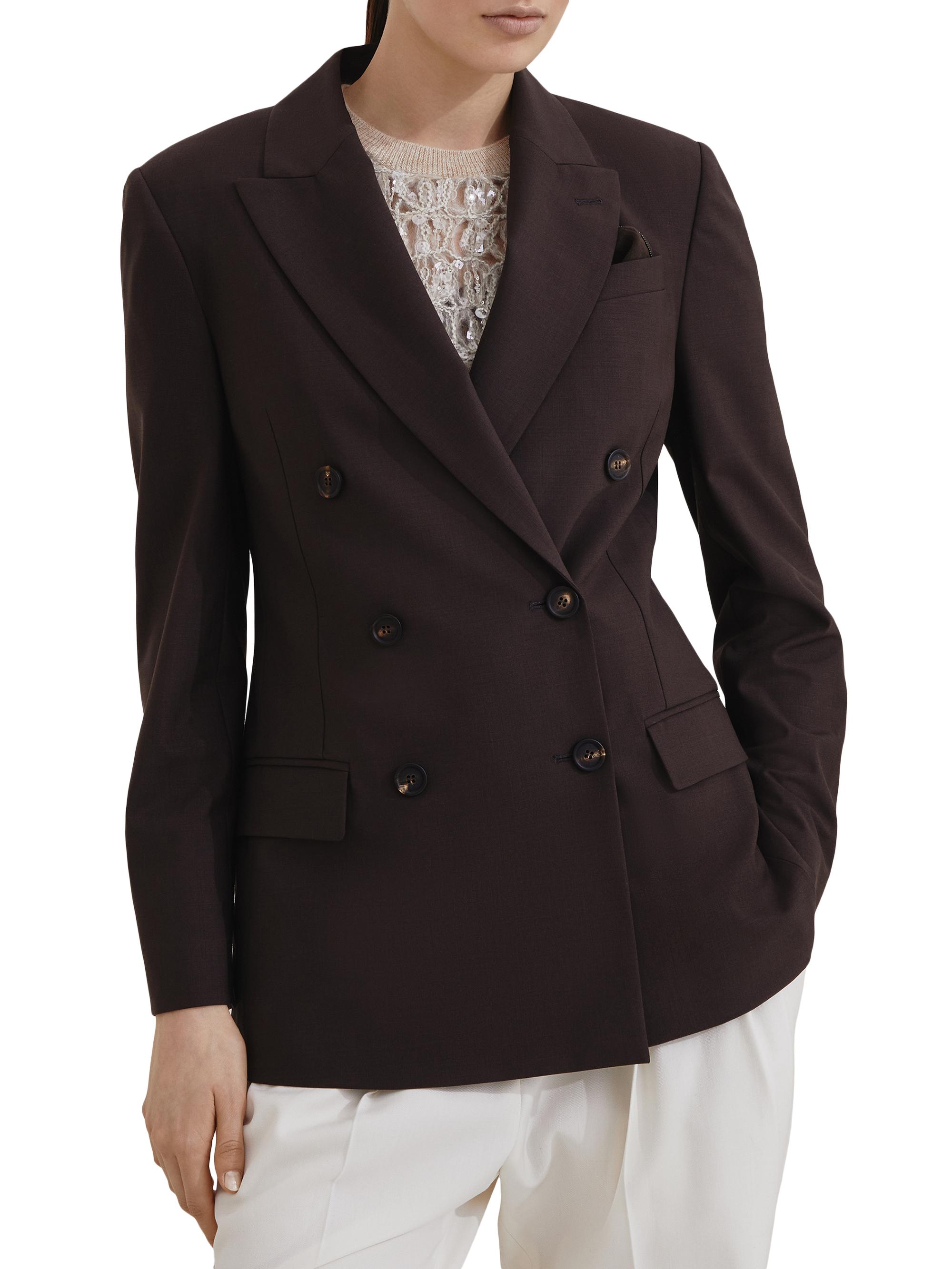 Brunello Cucinelli Women's Tropical Luxury Wool Blazer with Monili - Cocoa