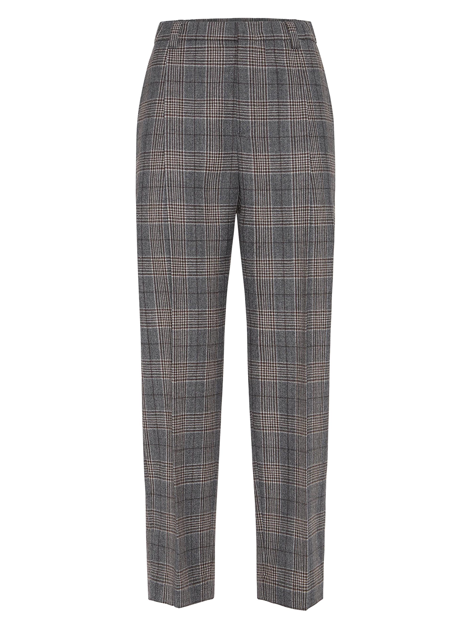 Brunello Cucinelli Women's Virgin Wool Prince of Wales Baggy Trousers - Anthracite