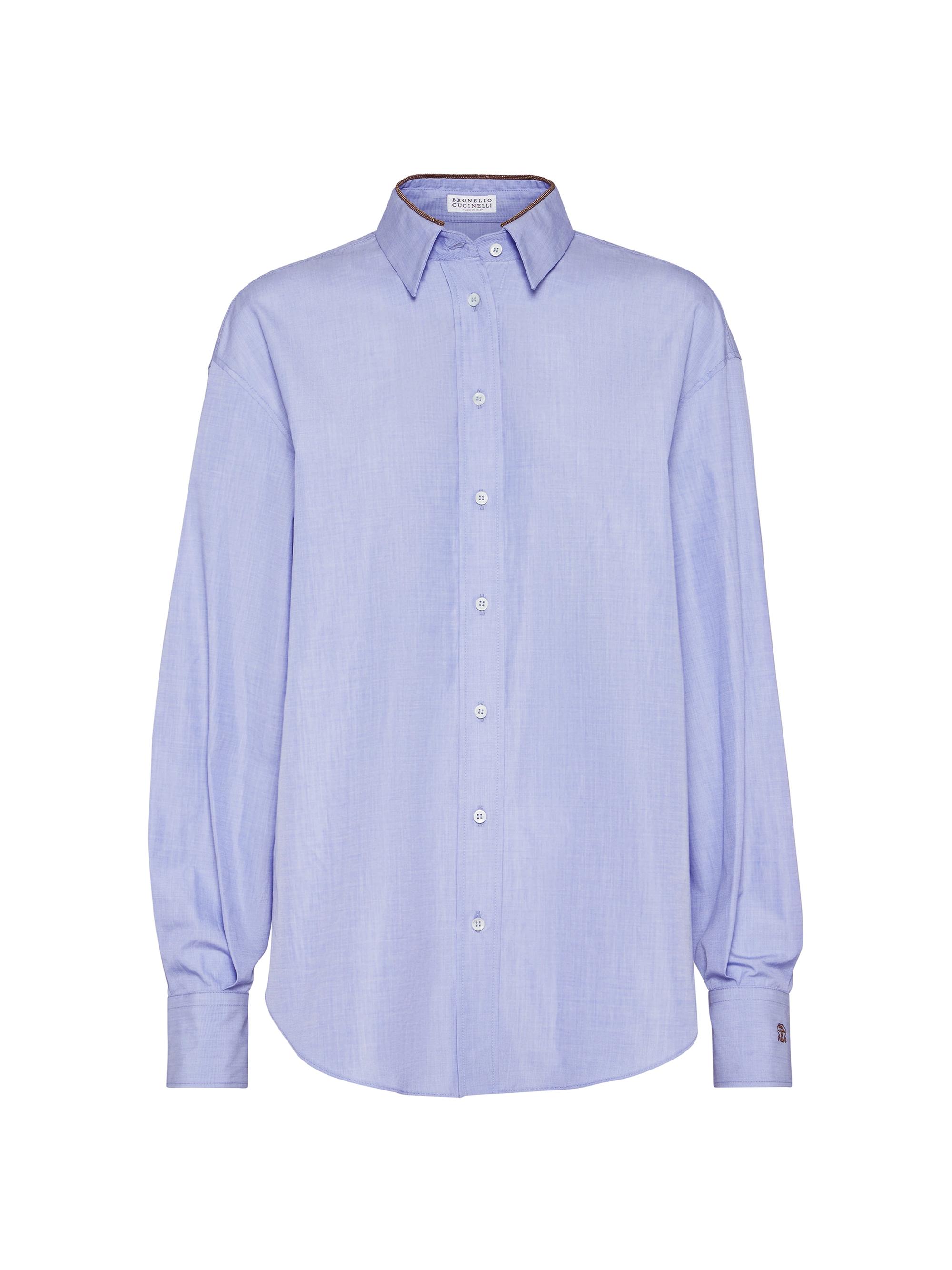 Brunello Cucinelli Women's Cotton End on End Shirt with Shiny Collar Detail - Azure