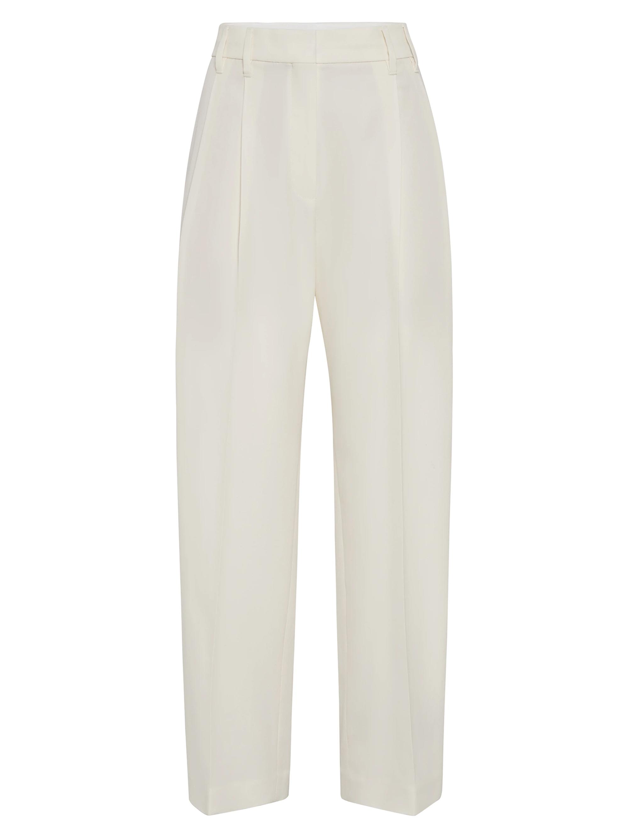 Brunello Cucinelli Women's Virgin Wool and Cotton Gabardine Slouchy Trousers - Panama