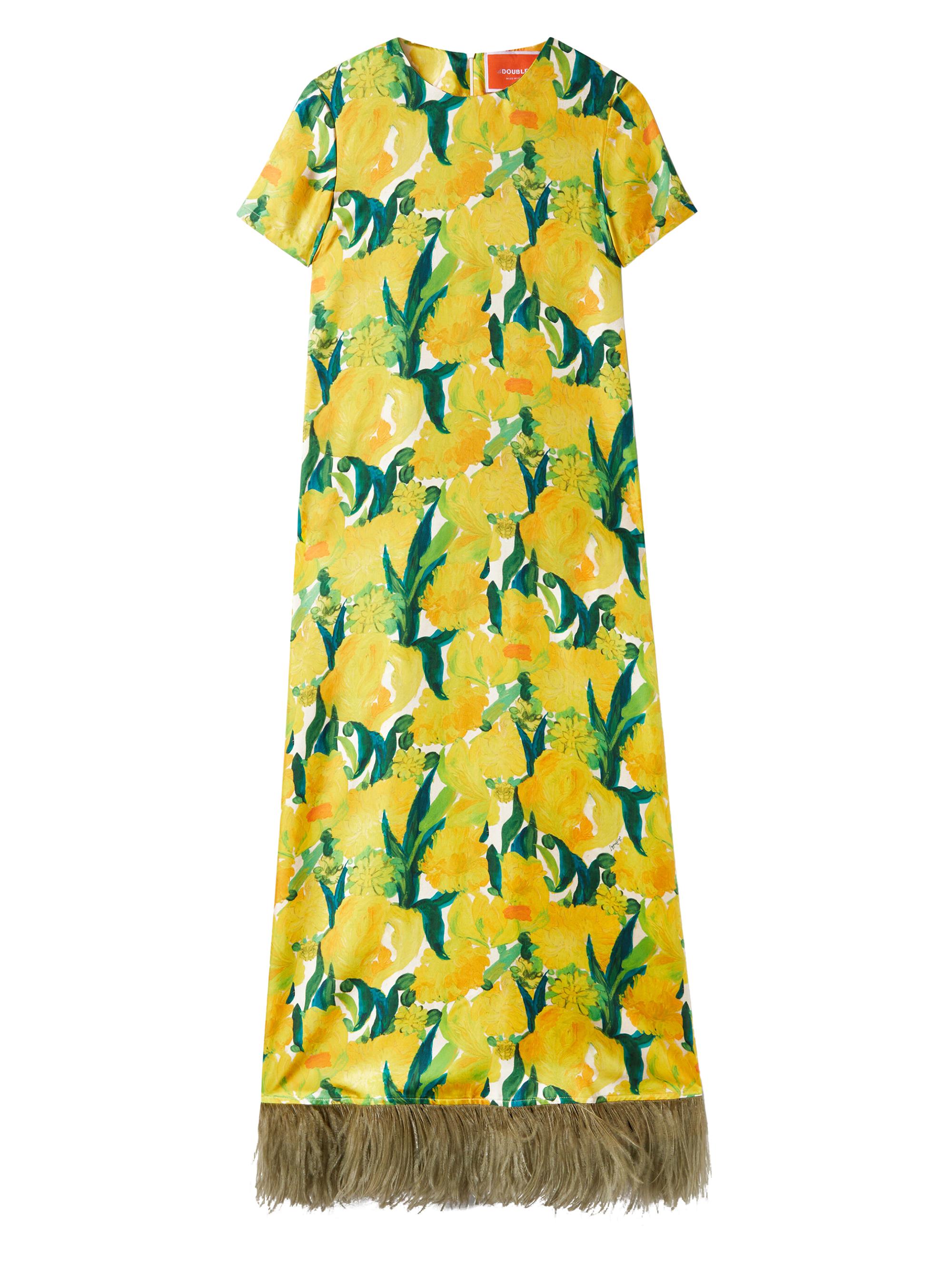 La DoubleJ Women's Swing Dress with Feathers - Zesty Yellow