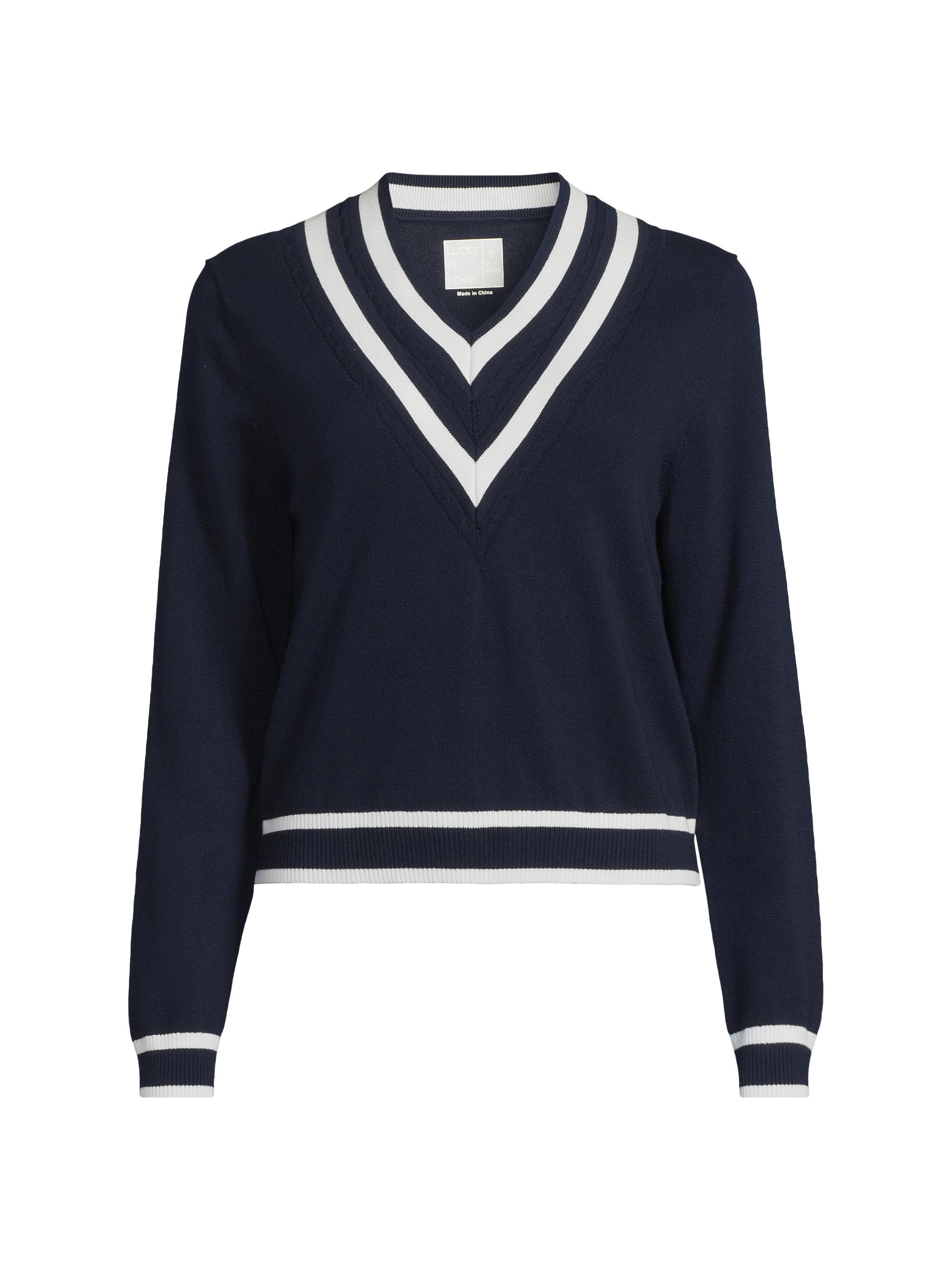 Lucky in Love Women's Core Victory V-Neck Sweater - White Midnight