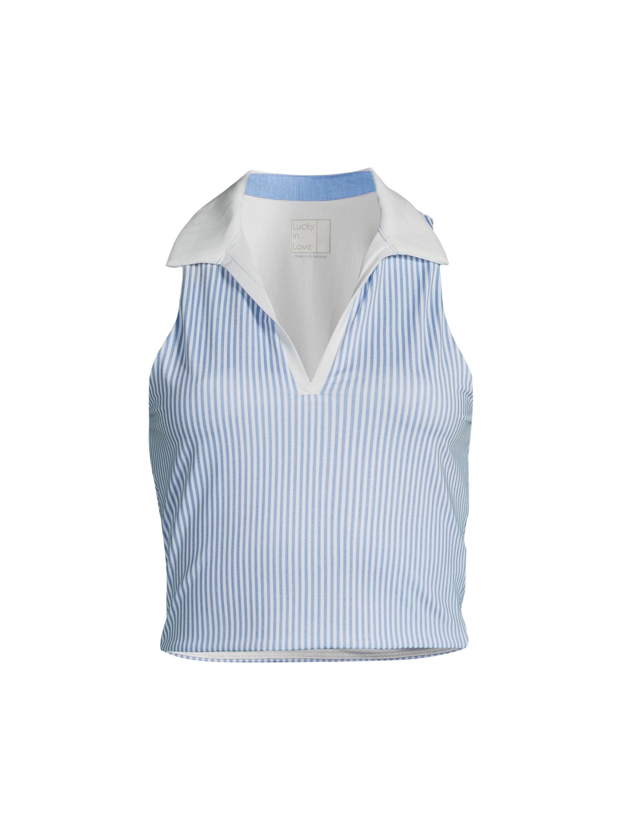 Lucky in Love Women's Linen Noveau Striped Polo Tank - Peri