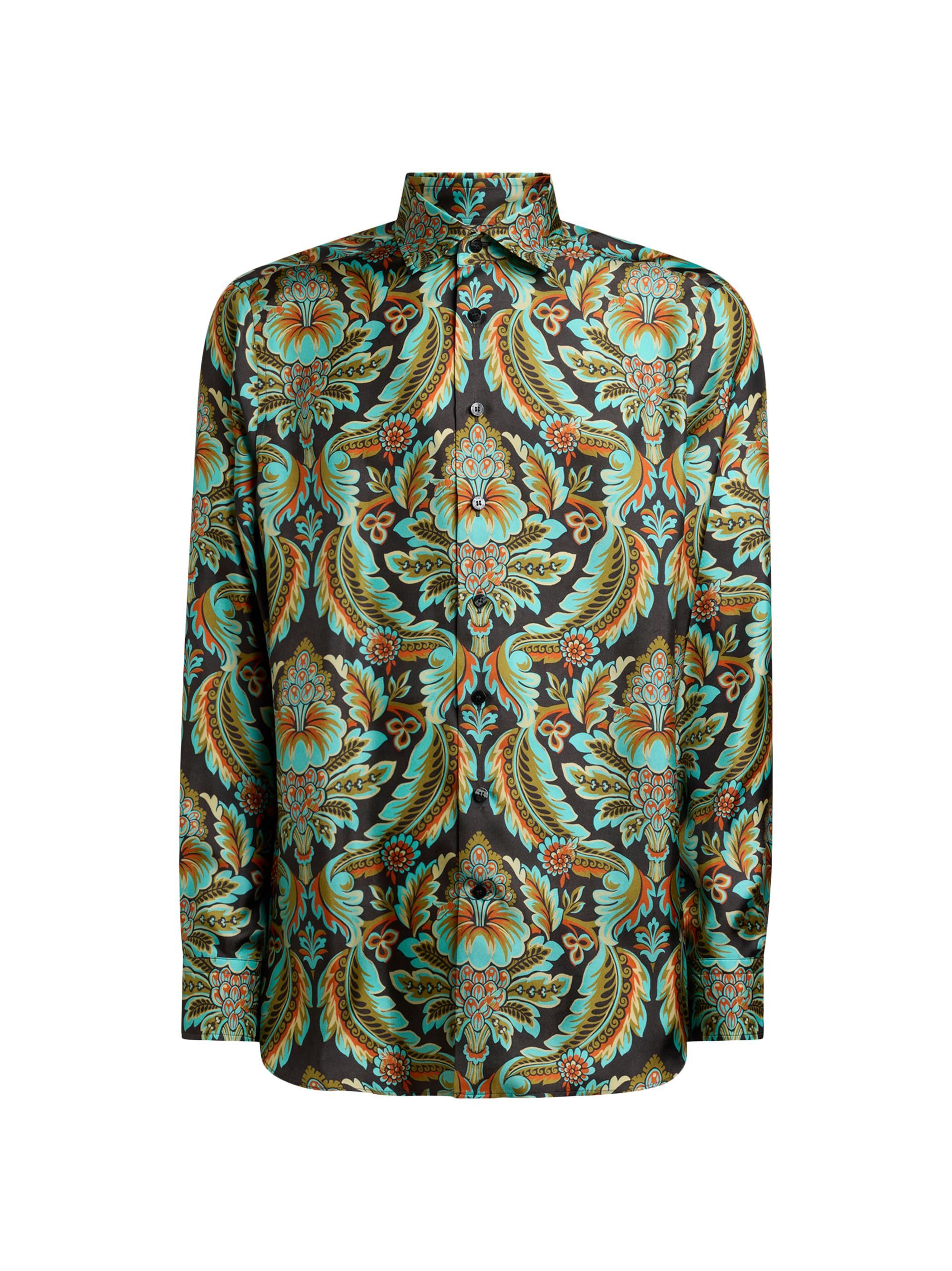 Etro Men's Silk Damask Button-Front Shirt - Printed Black Base