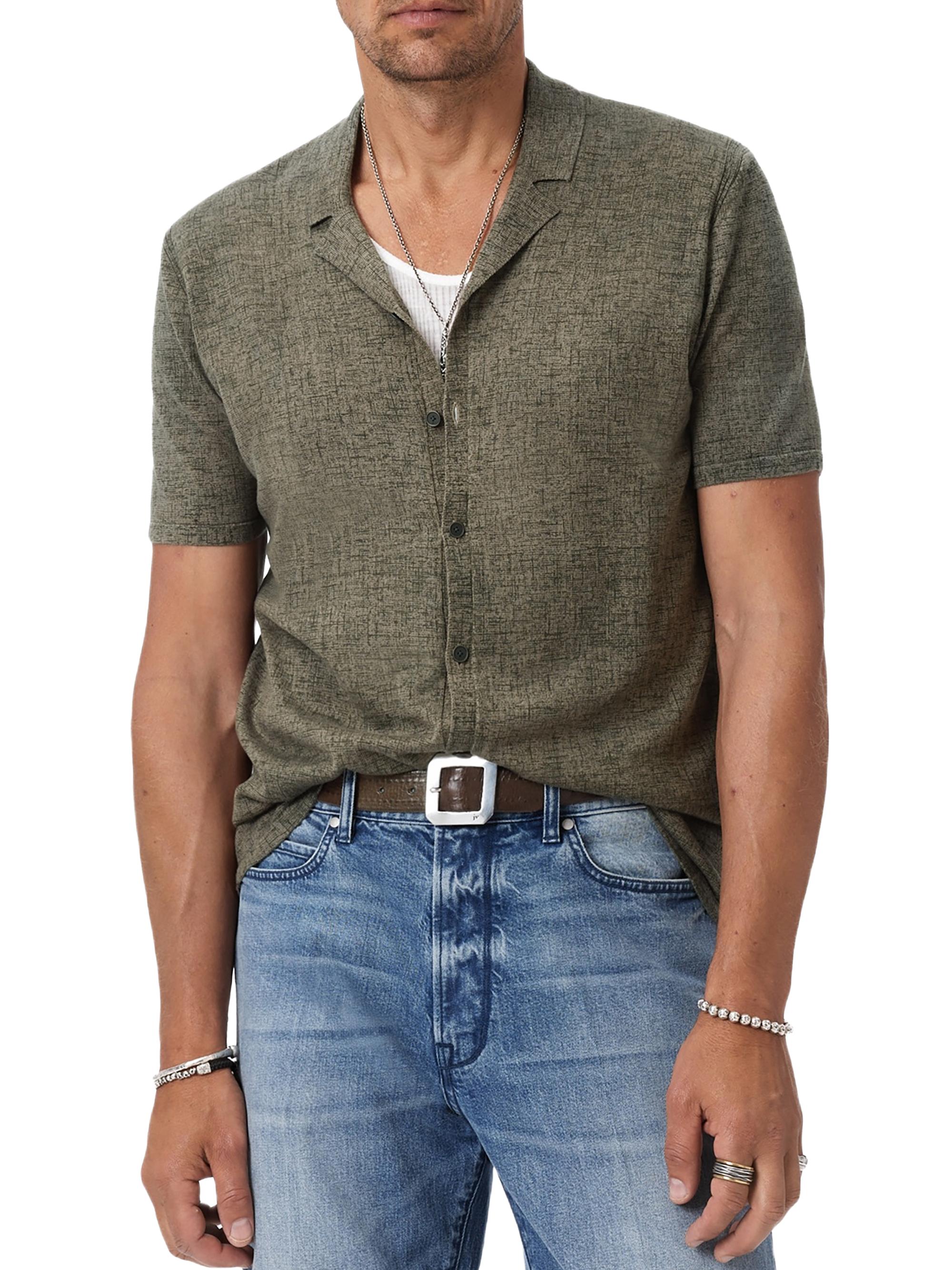 John Varvatos Men's Nayeem Cotton Camp Shirt - Sage Brush | Thumbnail 3