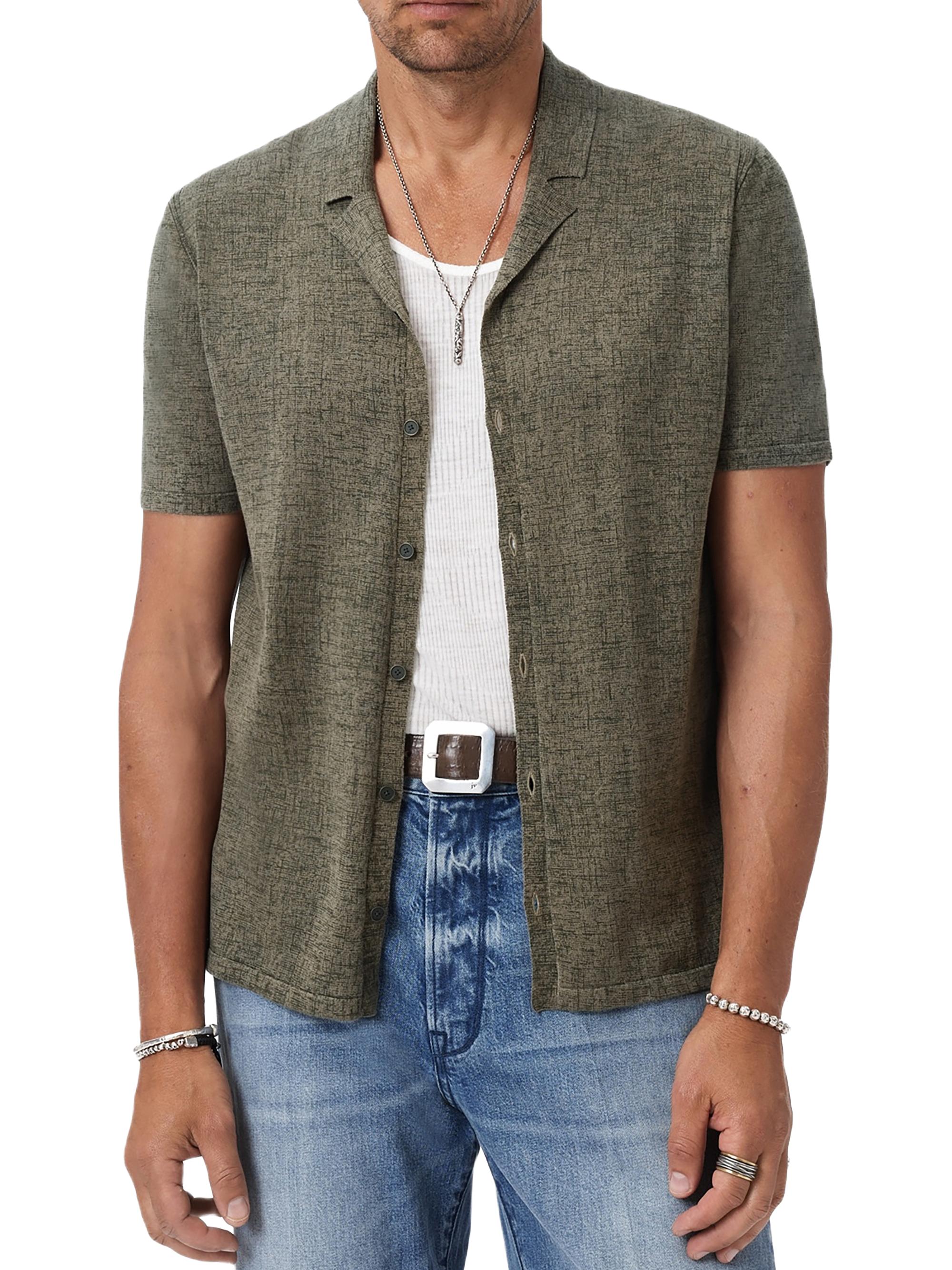 John Varvatos Men's Nayeem Cotton Camp Shirt - Sage Brush | Thumbnail 4