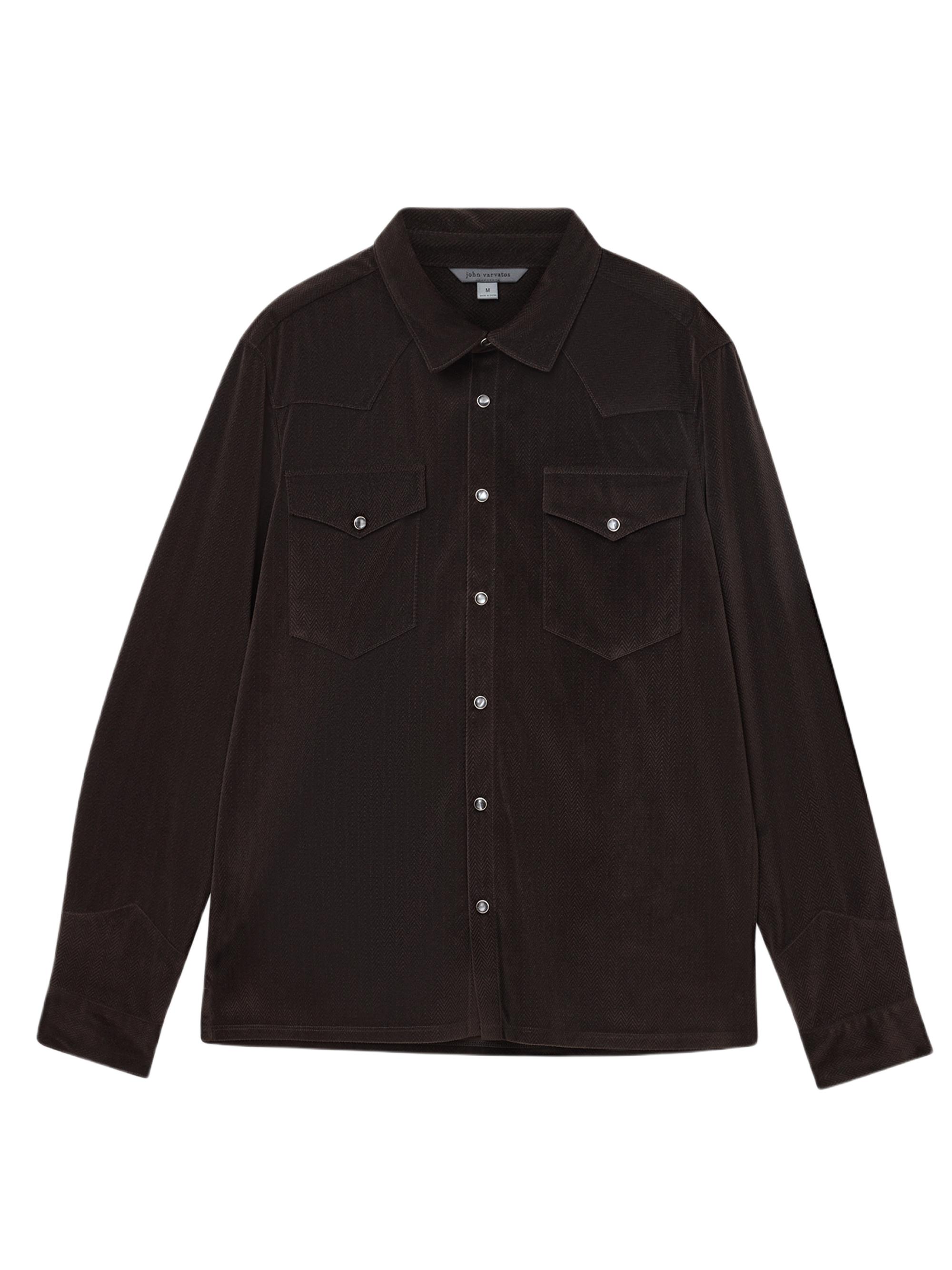 John Varvatos Men's Andres Western Herringbone Shirt - Espresso