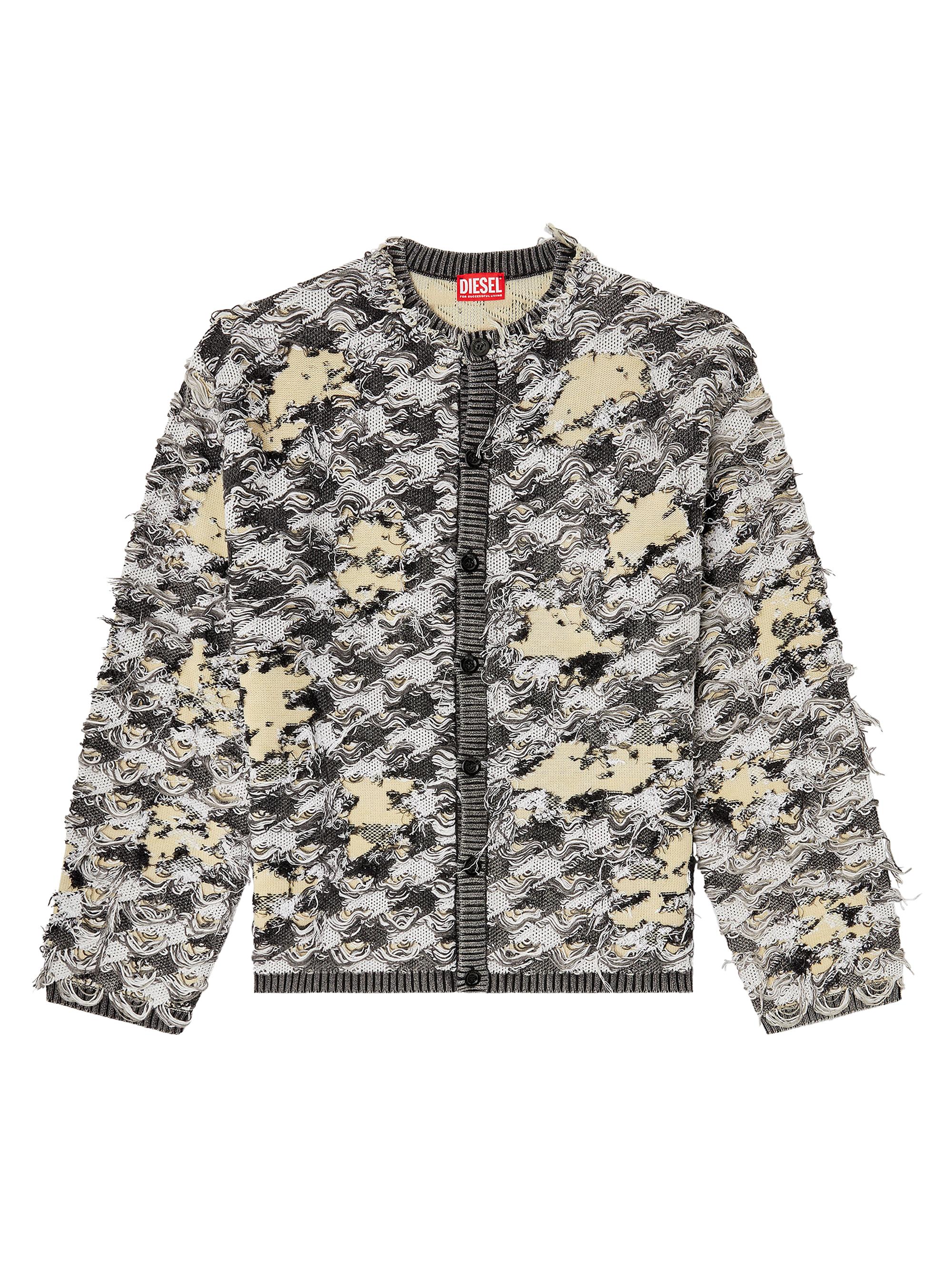 Diesel Men's Valbor Distressed Houndstooth Cardigan - Black Yellow