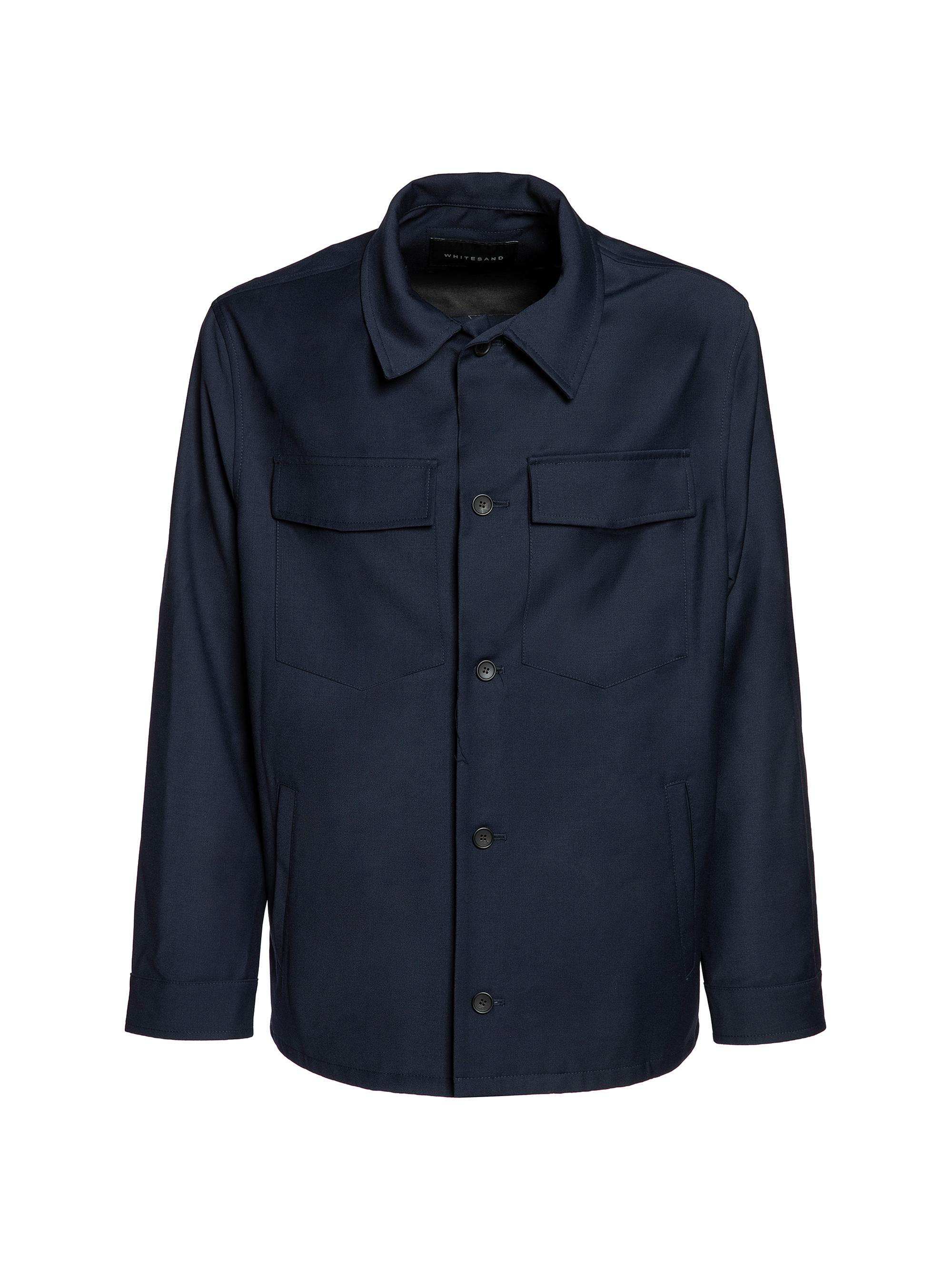 White Sand Men's Tropical Wool-Blend Button-Front Shirt Jacket - Navy