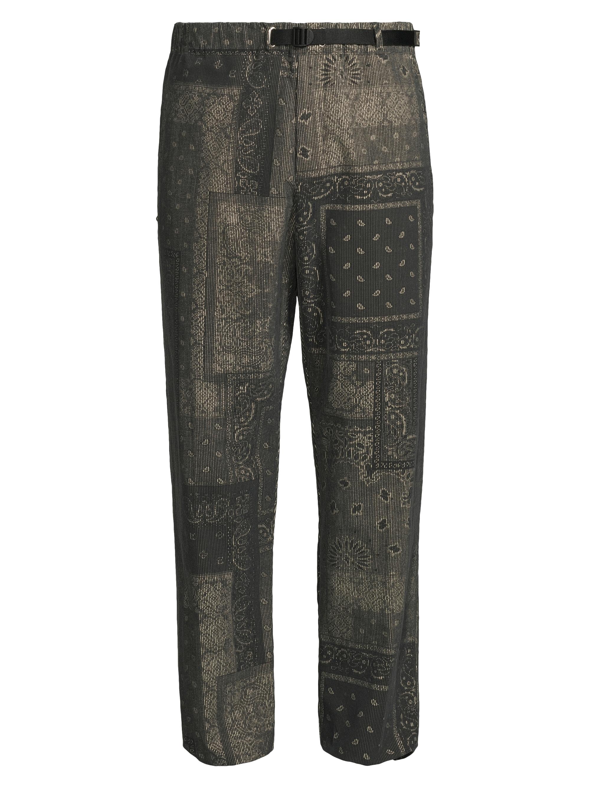 White Sand Men's Stone-Washed Paisley Corduroy Belted Pants - Dark Grey