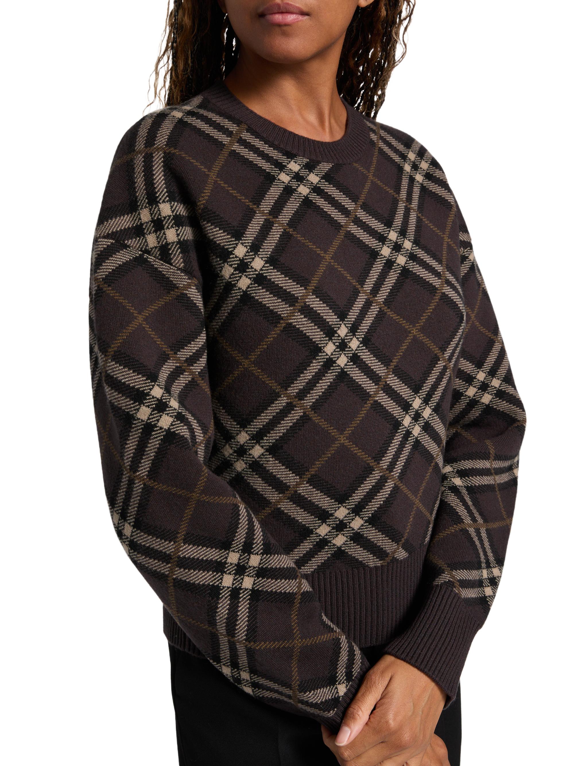 Burberry Gillian Check Stretch Wool-Cashmere Crewneck Sweater