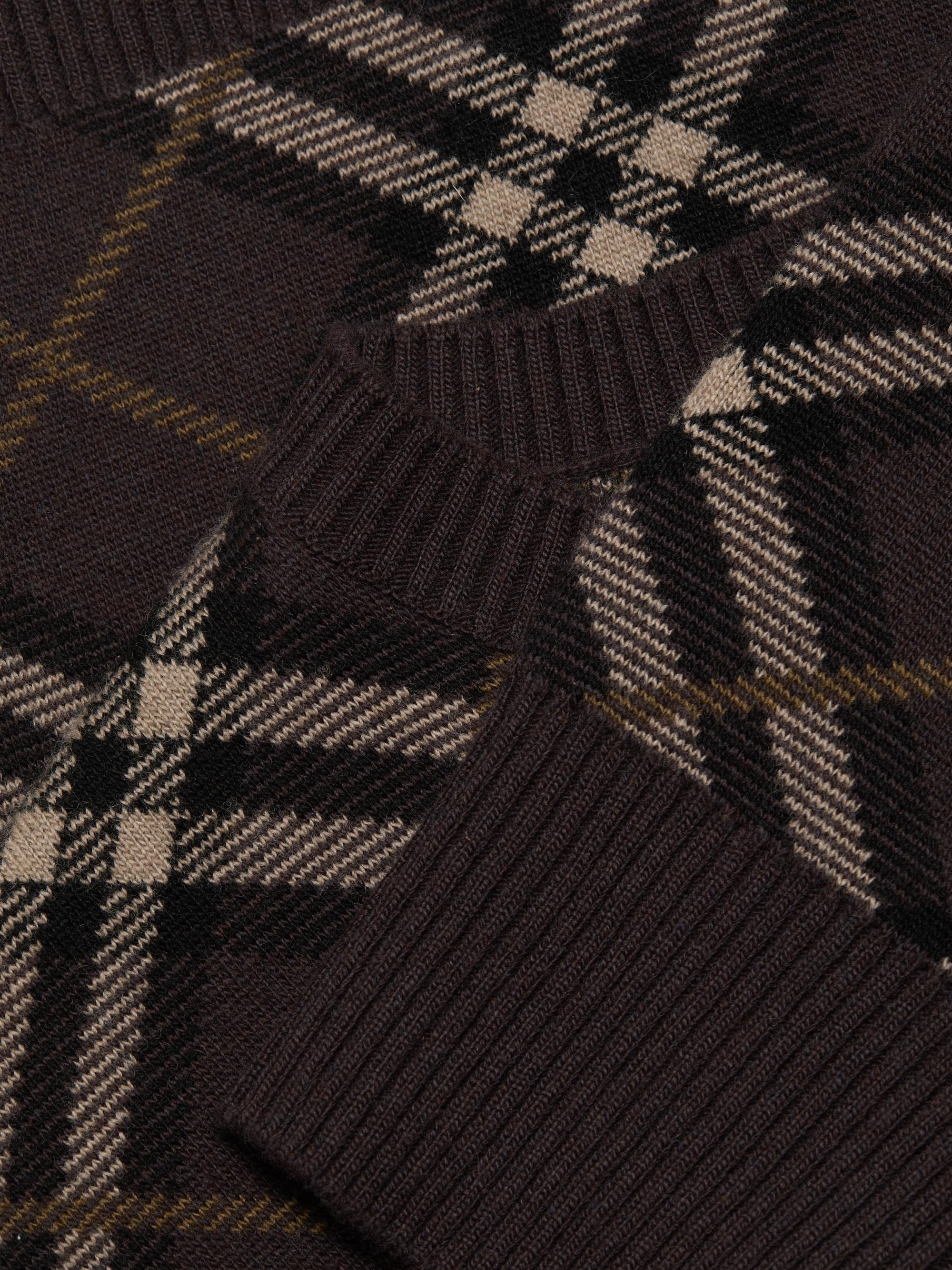 Burberry Gillian Check Stretch Wool-Cashmere Crewneck Sweater