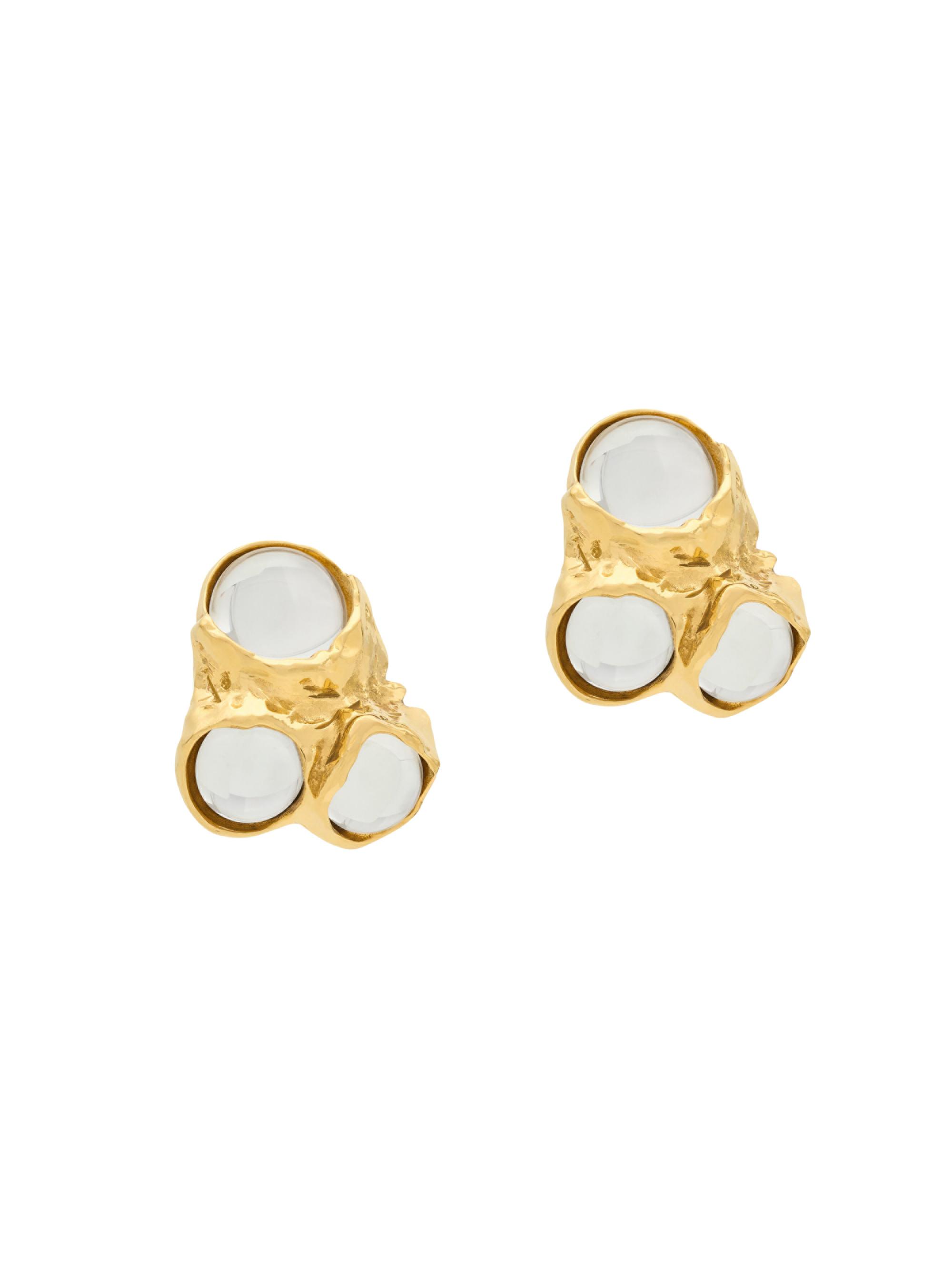Saint Laurent Women's Bubble Cabochon Earrings in Resin and Metal - Brass Gold