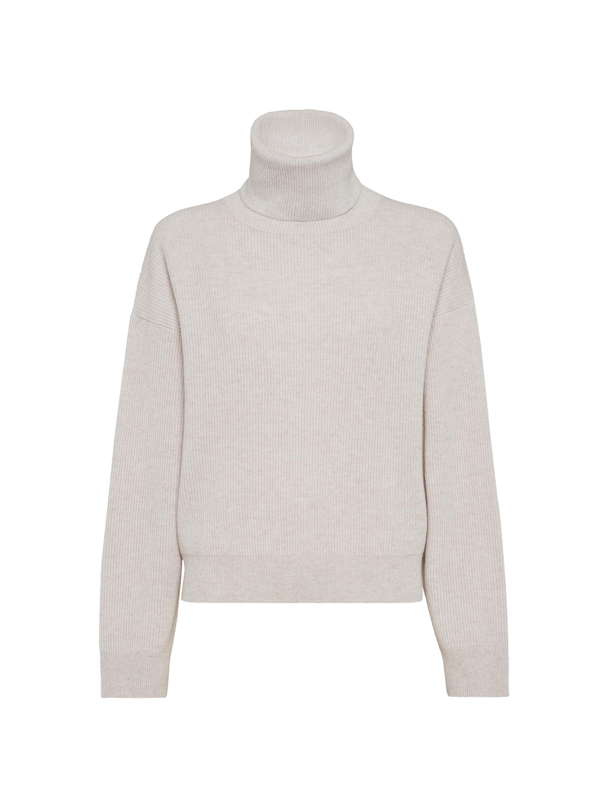 Brunello Cucinelli Women's Virgin Wool Cashmere and Silk English Rib Turtleneck Sweater - Cool Beige