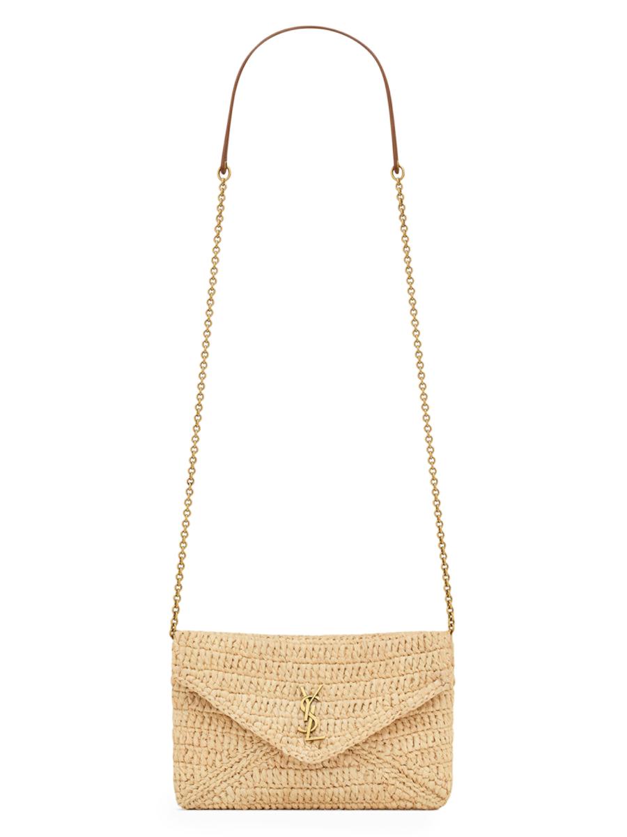 Saint Laurent Cassandre Chain Pouch in Raffia | Saks Fifth