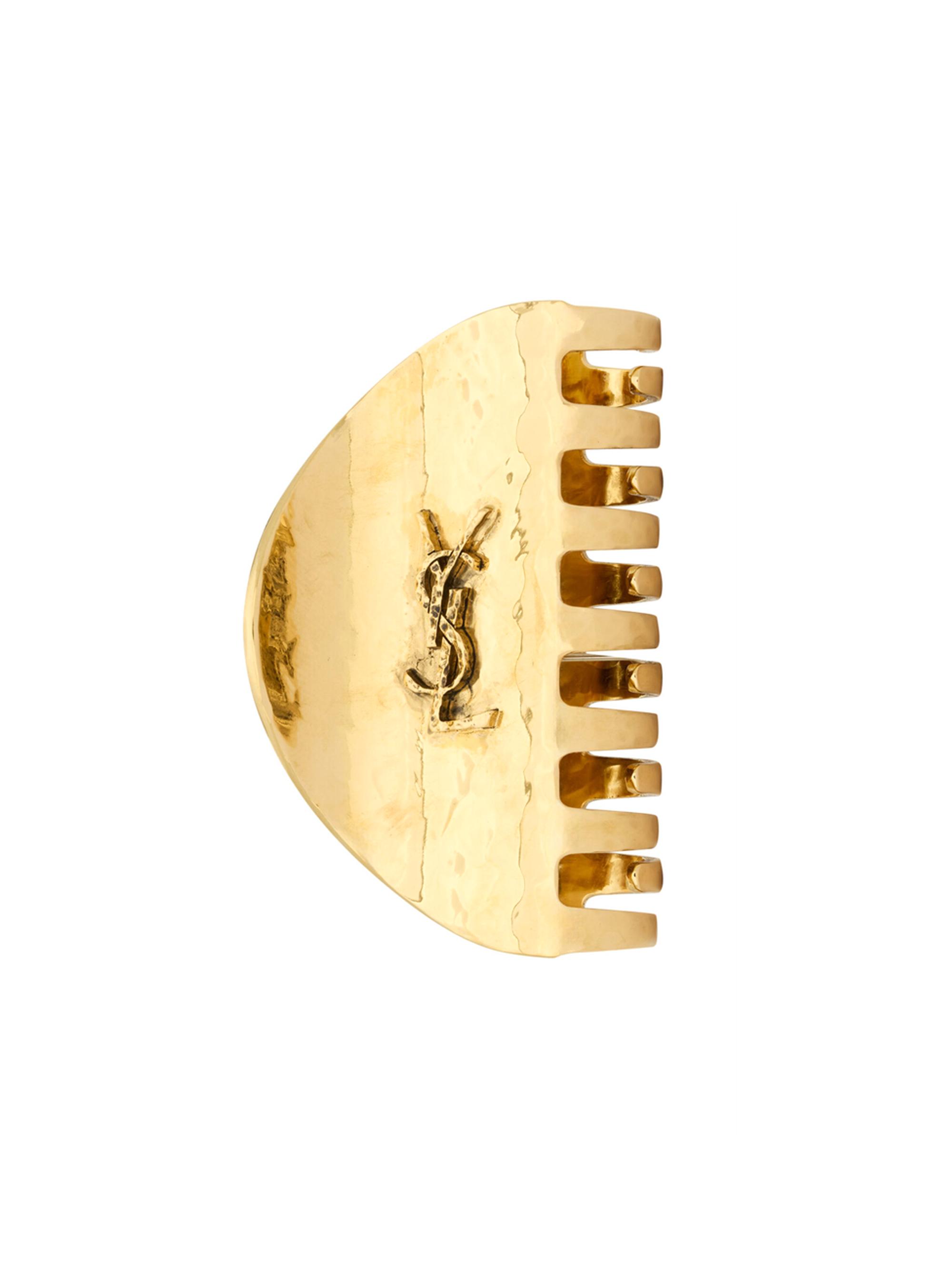 Saint Laurent Women's Cassandre Claw Clip in Hammered Metal - Brass Gold